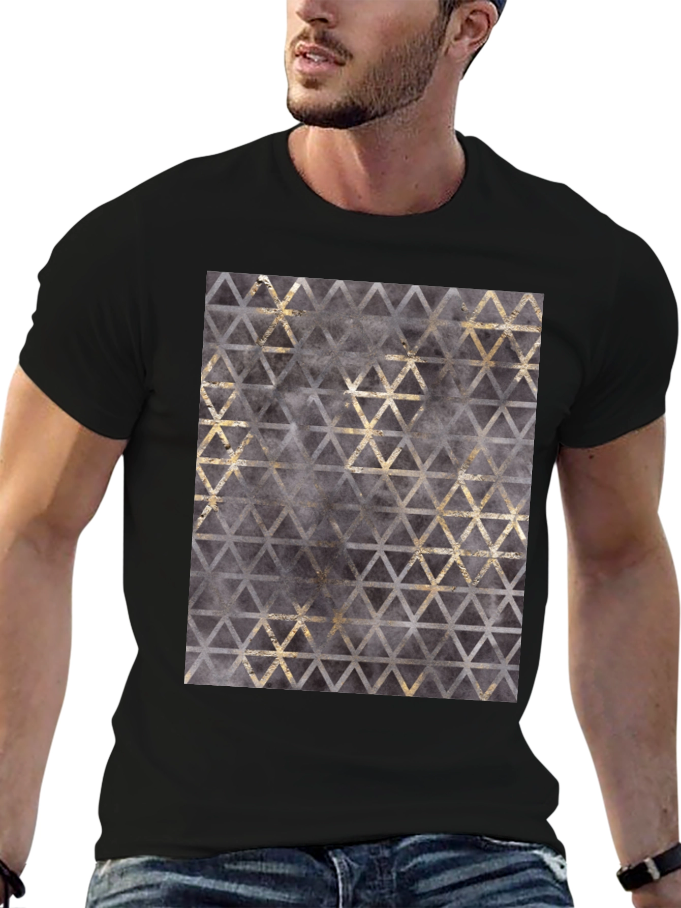 Black Geometric Triangle Print T-Shirt view 6