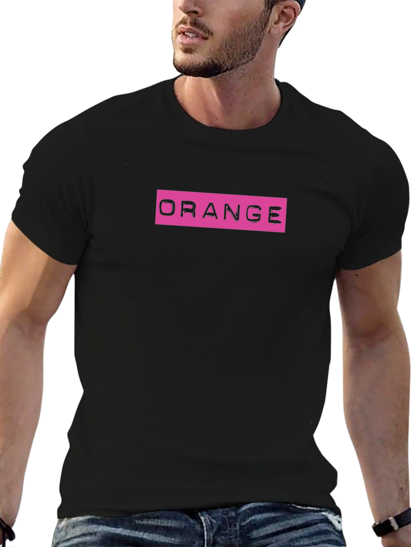 Black Trendy 'Orange' Graphic Print Black T-Shirt view 6
