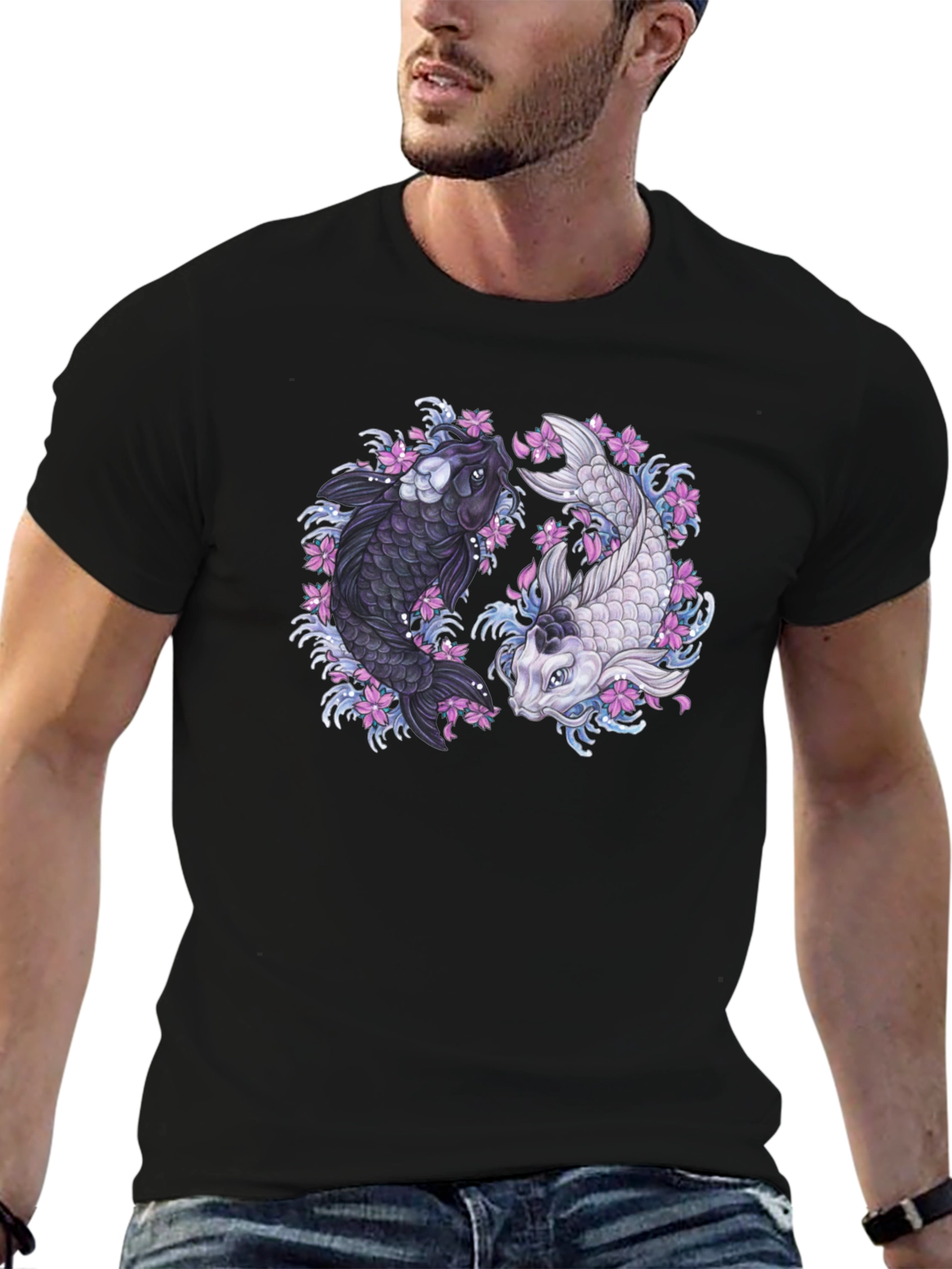 Black Yin Yang Koi Fish Graphic Tee view 6