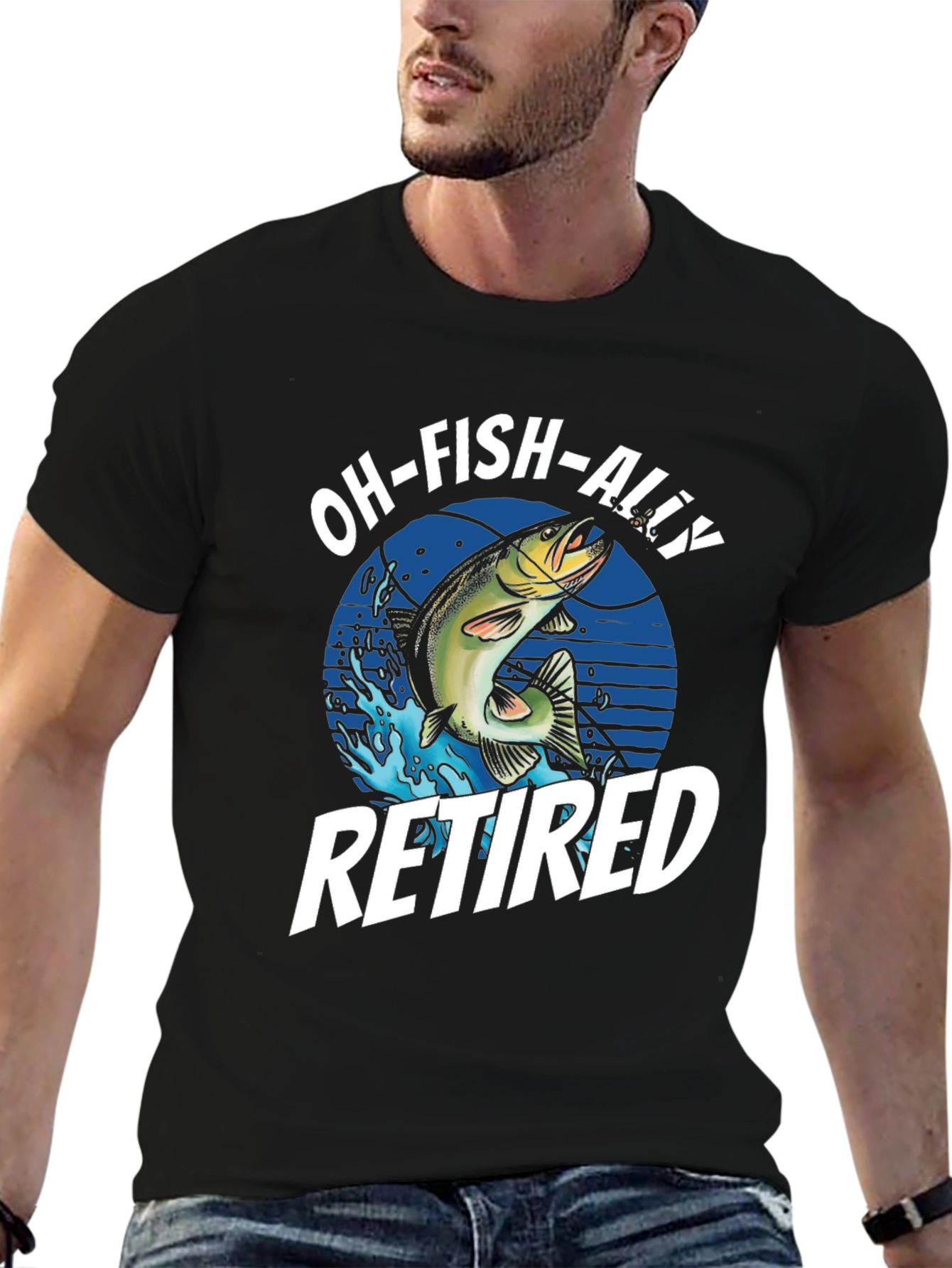 Black Oh-Fish-Ally Retired Men's Black Graphic Tee view 6