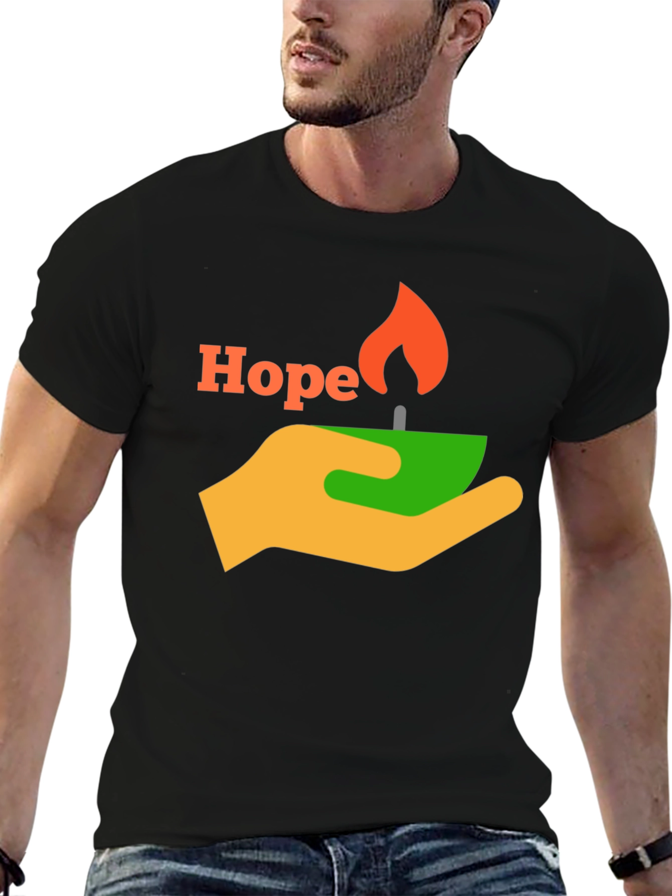 Black Hope T-Shirt - Graphic Tee with Hand and Candle Design view 6