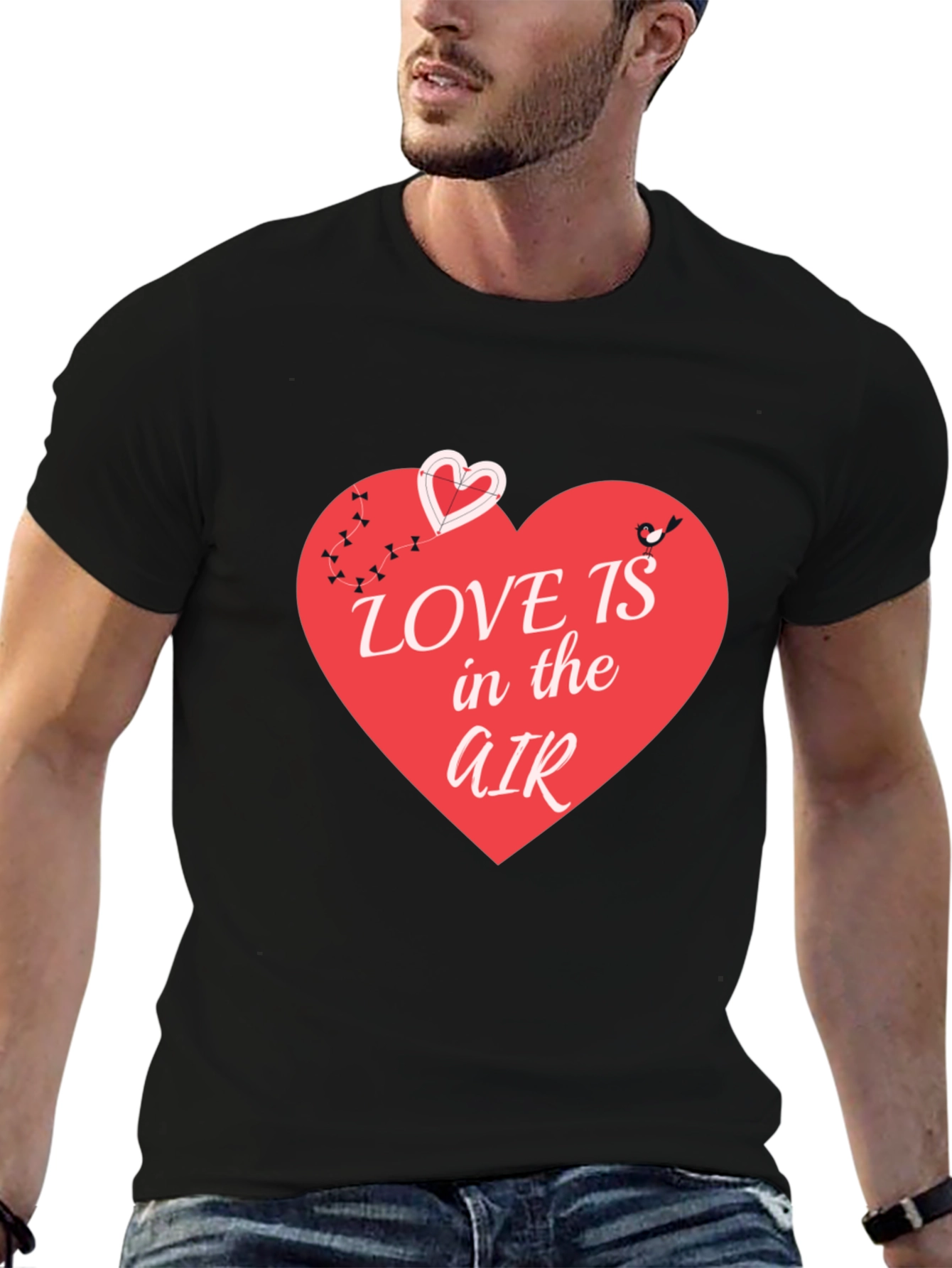Black Love is in the Air T-Shirt - Graphic Heart Design view 6
