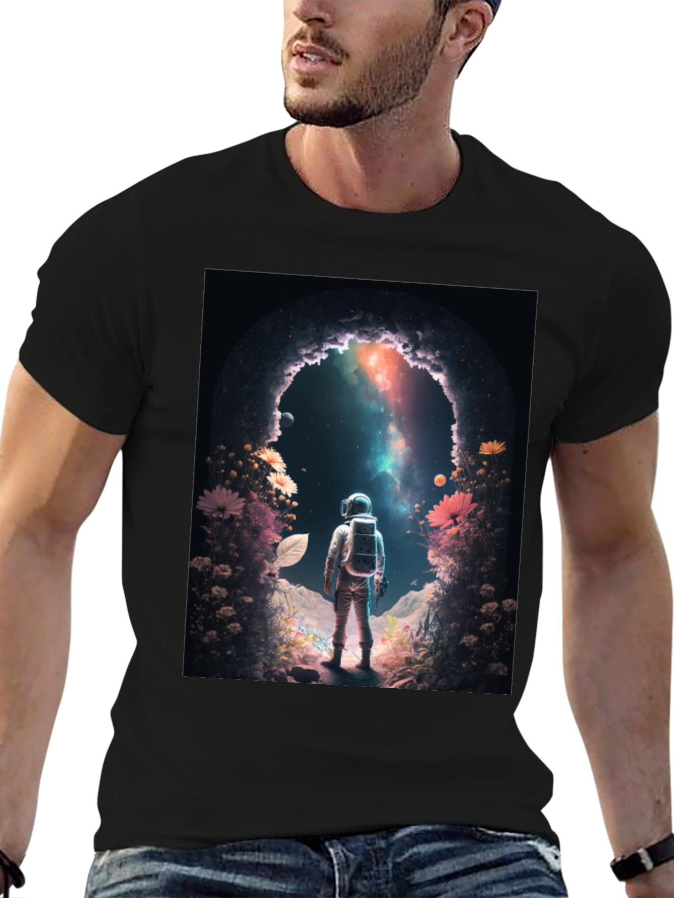 Black Astronaut Galaxy Portal Graphic Tee - Black view 6