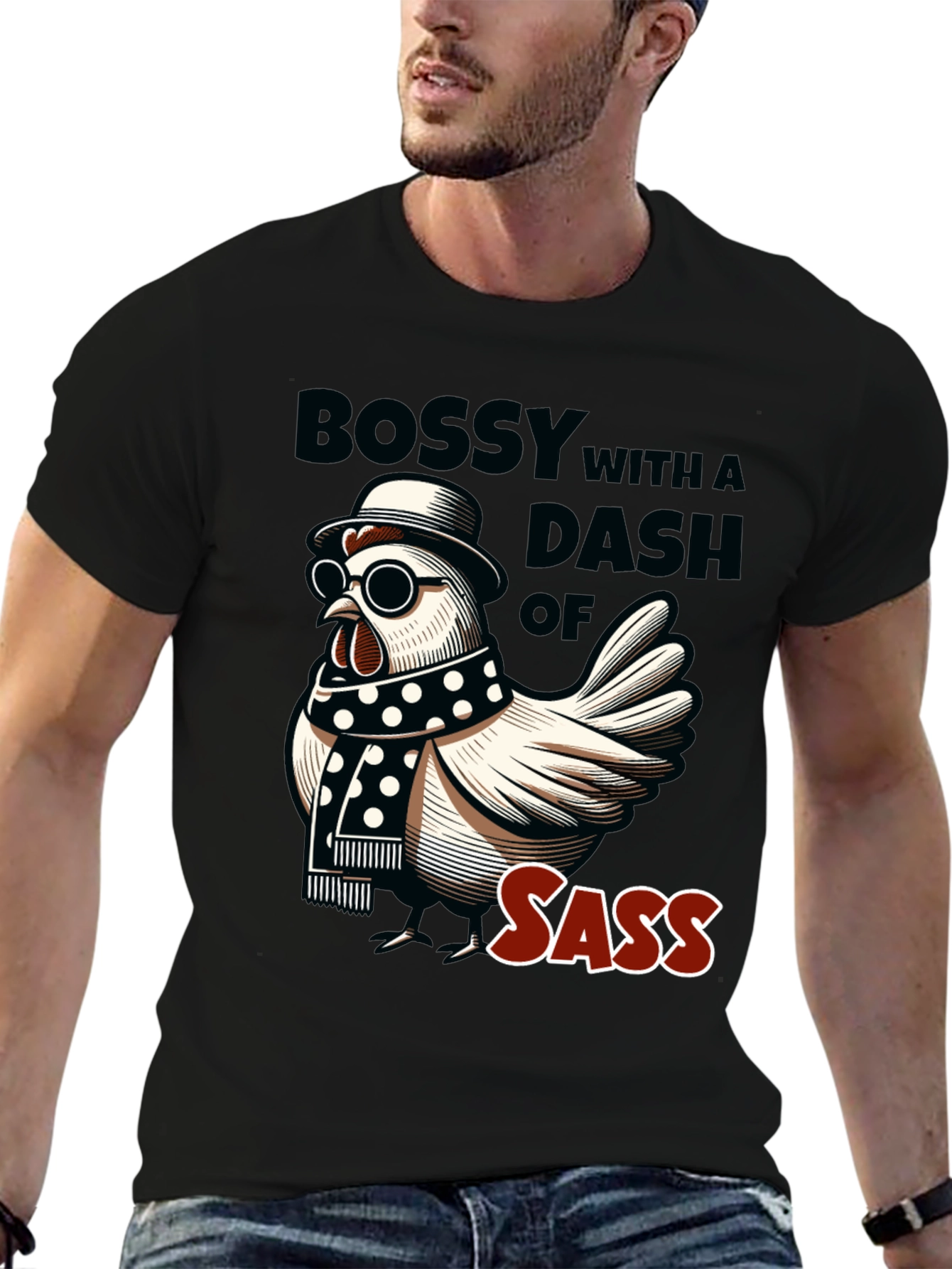 Black Bossy Sass Chicken Graphic Tee view 6