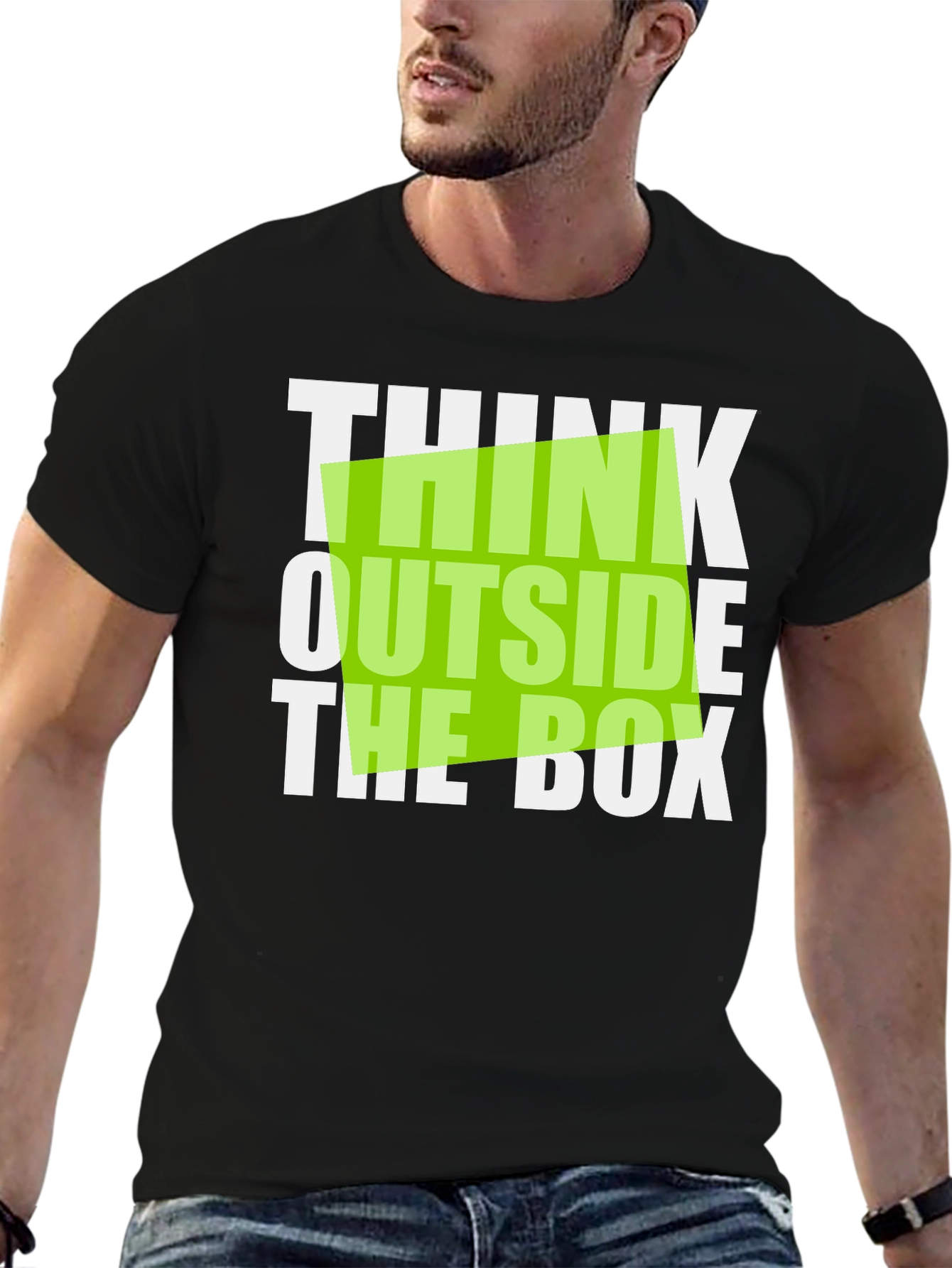 Black Think Outside the Box Graphic Tee - Black Cotton T-Shirt view 6
