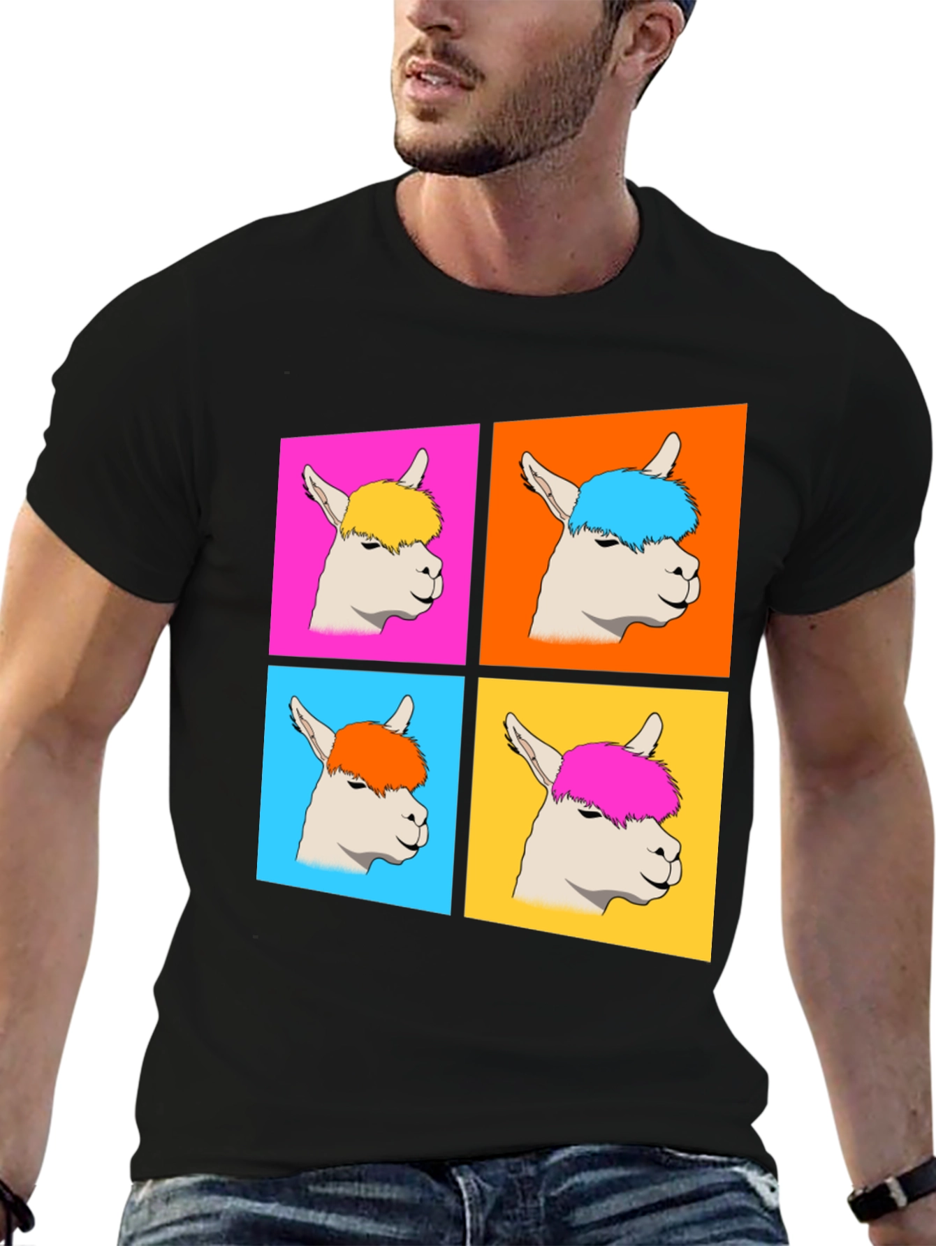 Black Alpaca Pop Art Graphic T-Shirt view 6