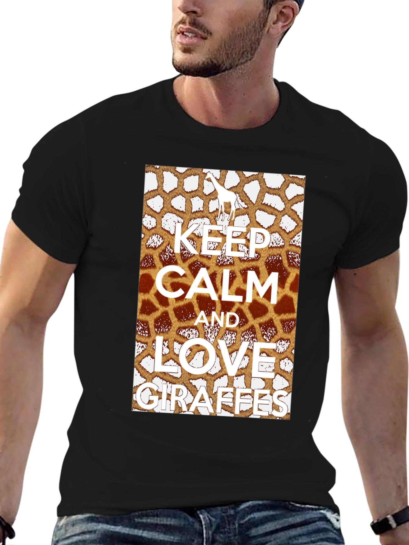 Black Keep Calm Love Giraffes Graphic Tee view 6