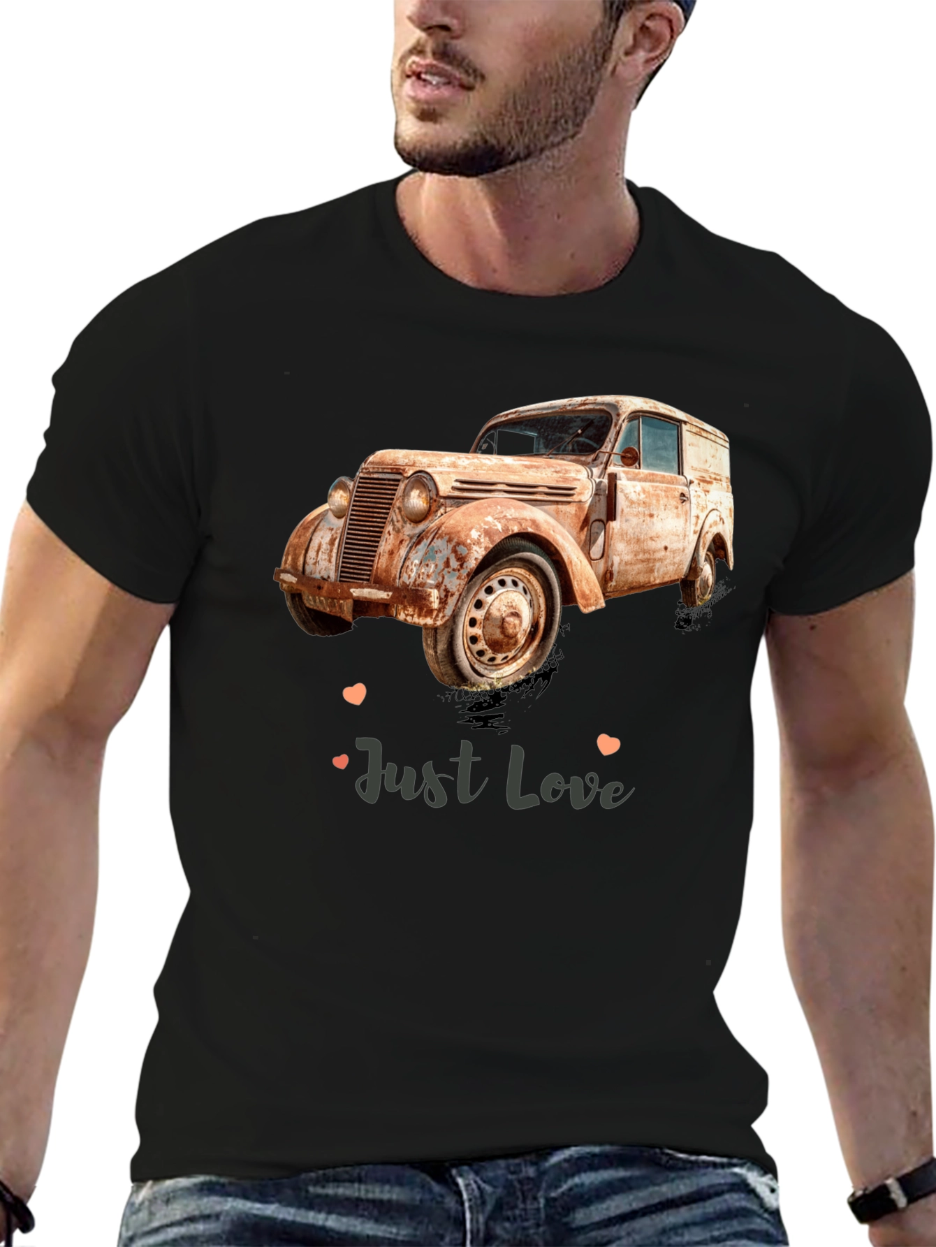 Black Vintage Car 'Just Love' Graphic Tee view 6