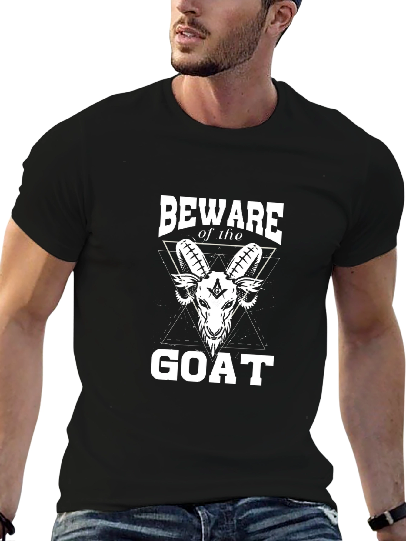 Black Beware of the Goat Graphic Tee - Black Cotton Shirt view 6