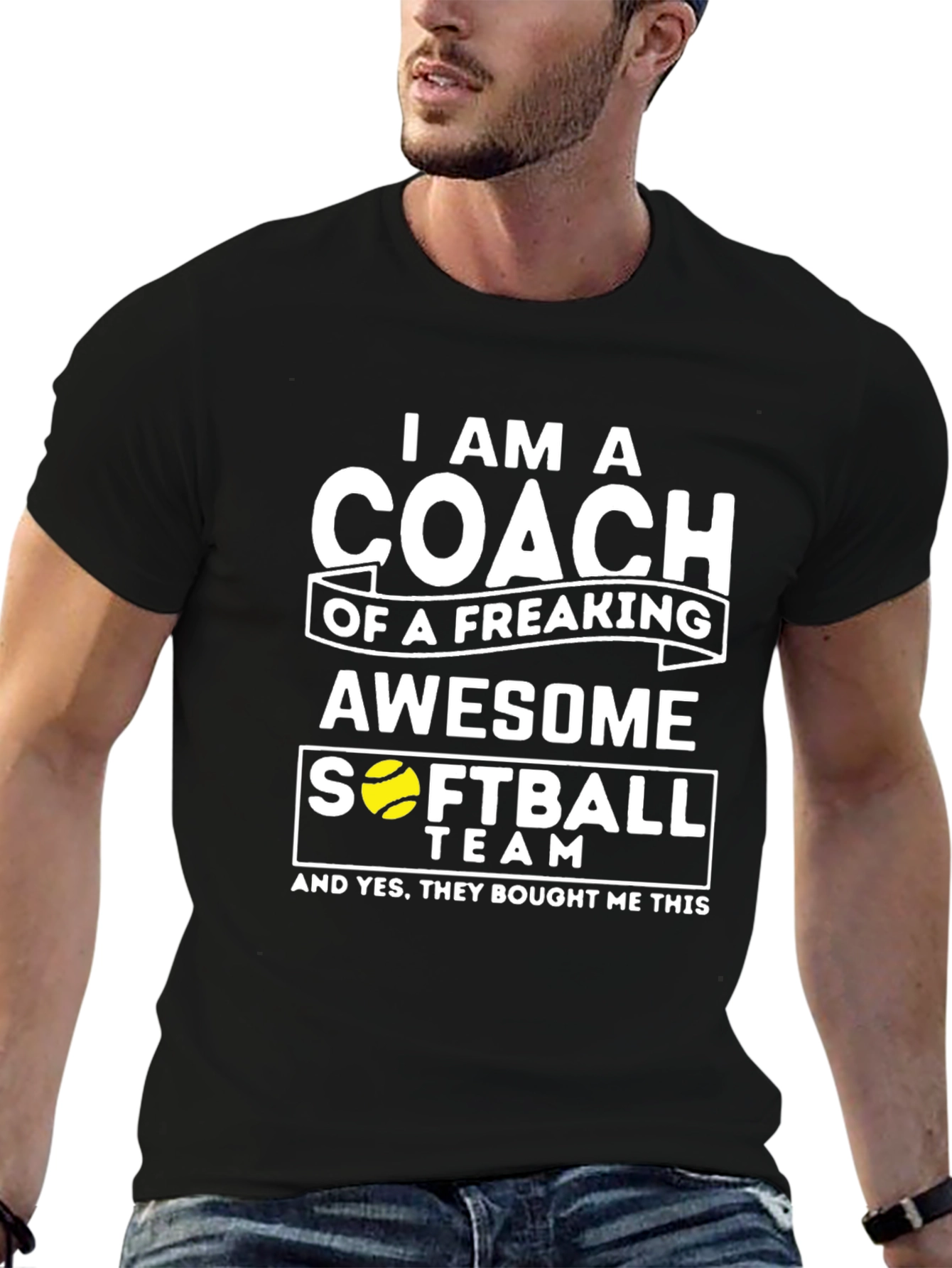 Black Awesome Softball Coach T-Shirt - Novelty Gift view 6
