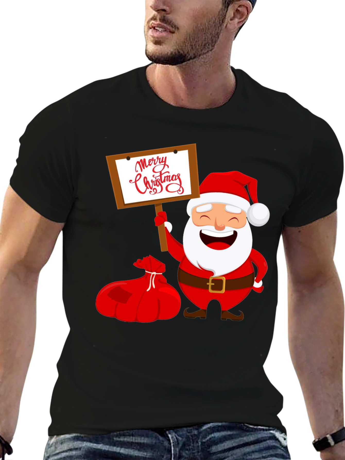 Black Merry Christmas Santa Graphic Tee view 6