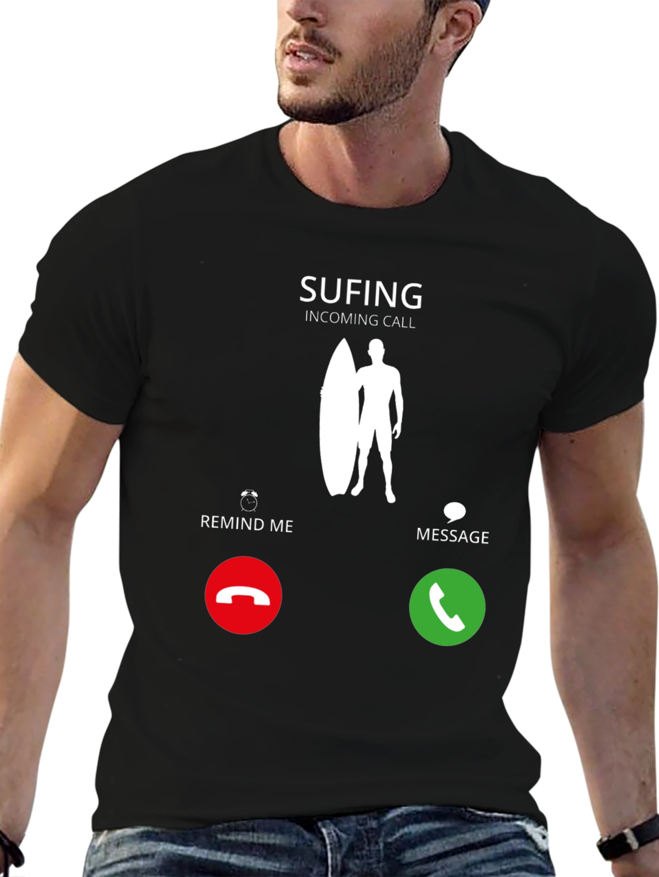 Black Surfing Incoming Call T-Shirt - Surf's Up! view 6