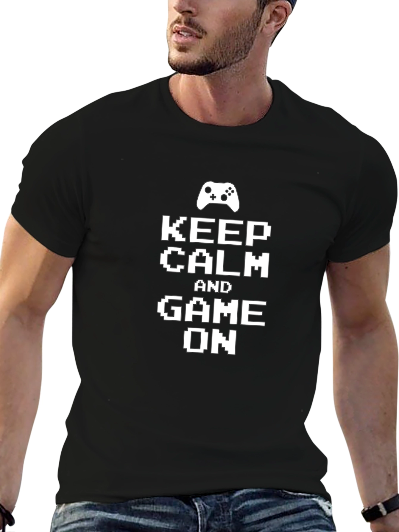 Black Keep Calm and Game On Black T-Shirt view 6
