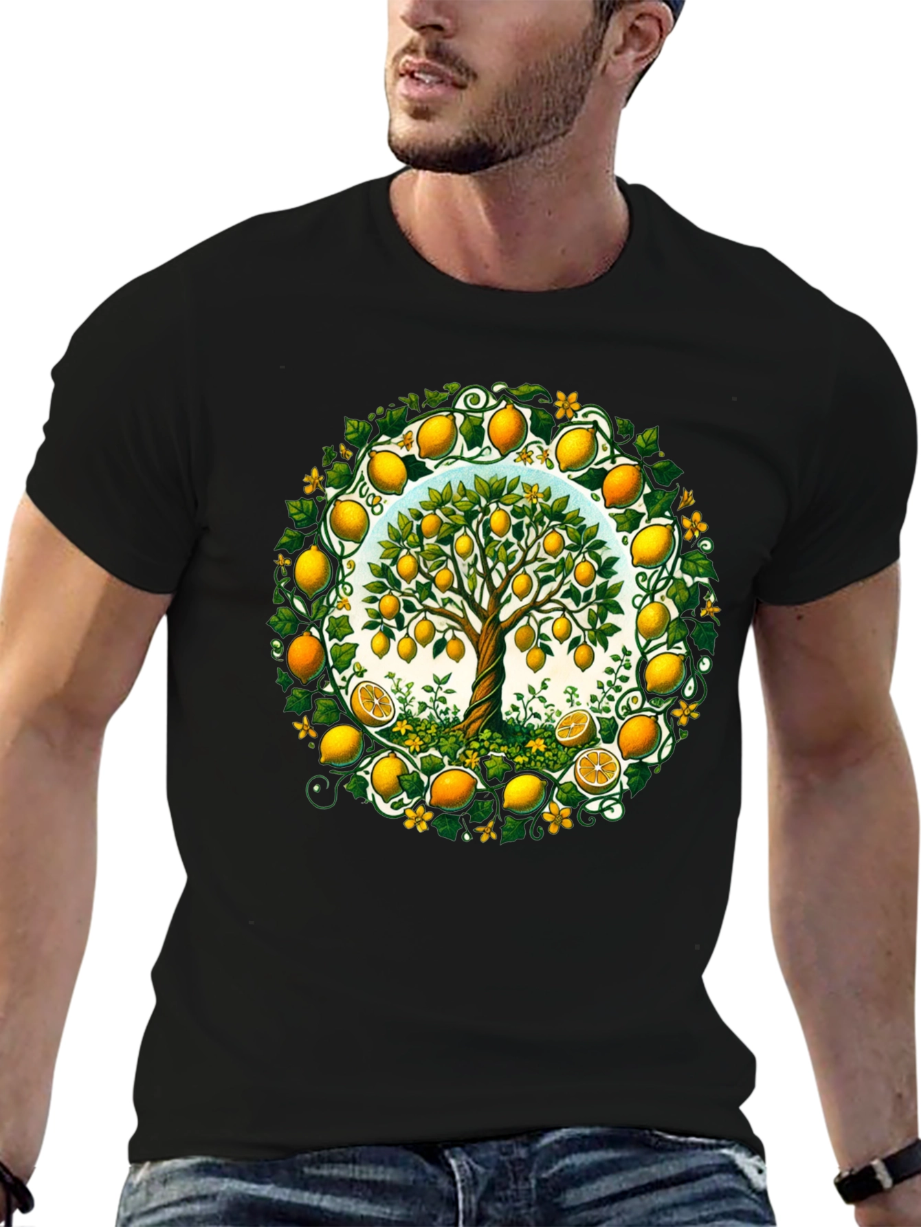Black Lemon Tree Graphic Tee - Fresh Fruit Design view 6