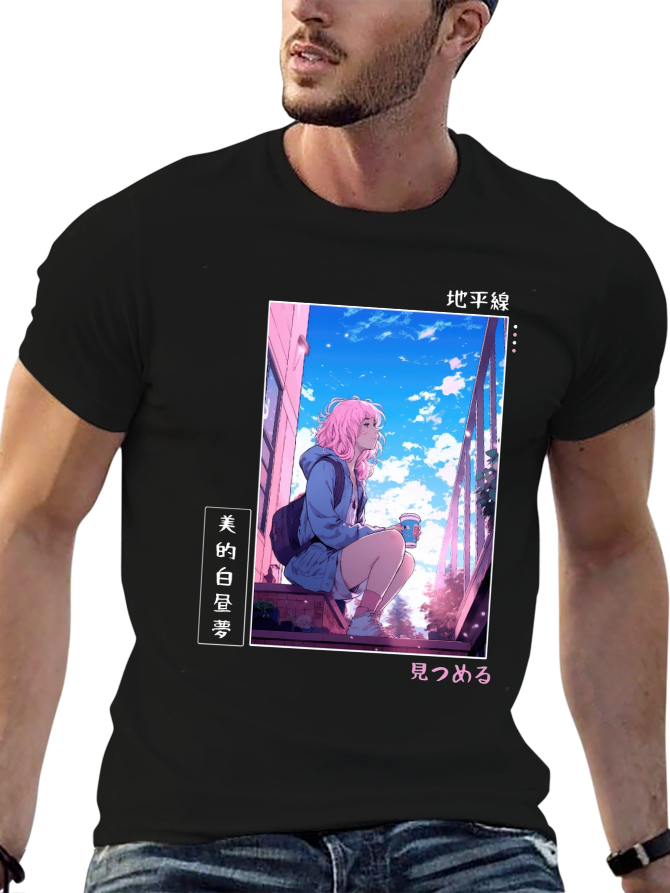 Black Anime Girl Black T-Shirt view 6
