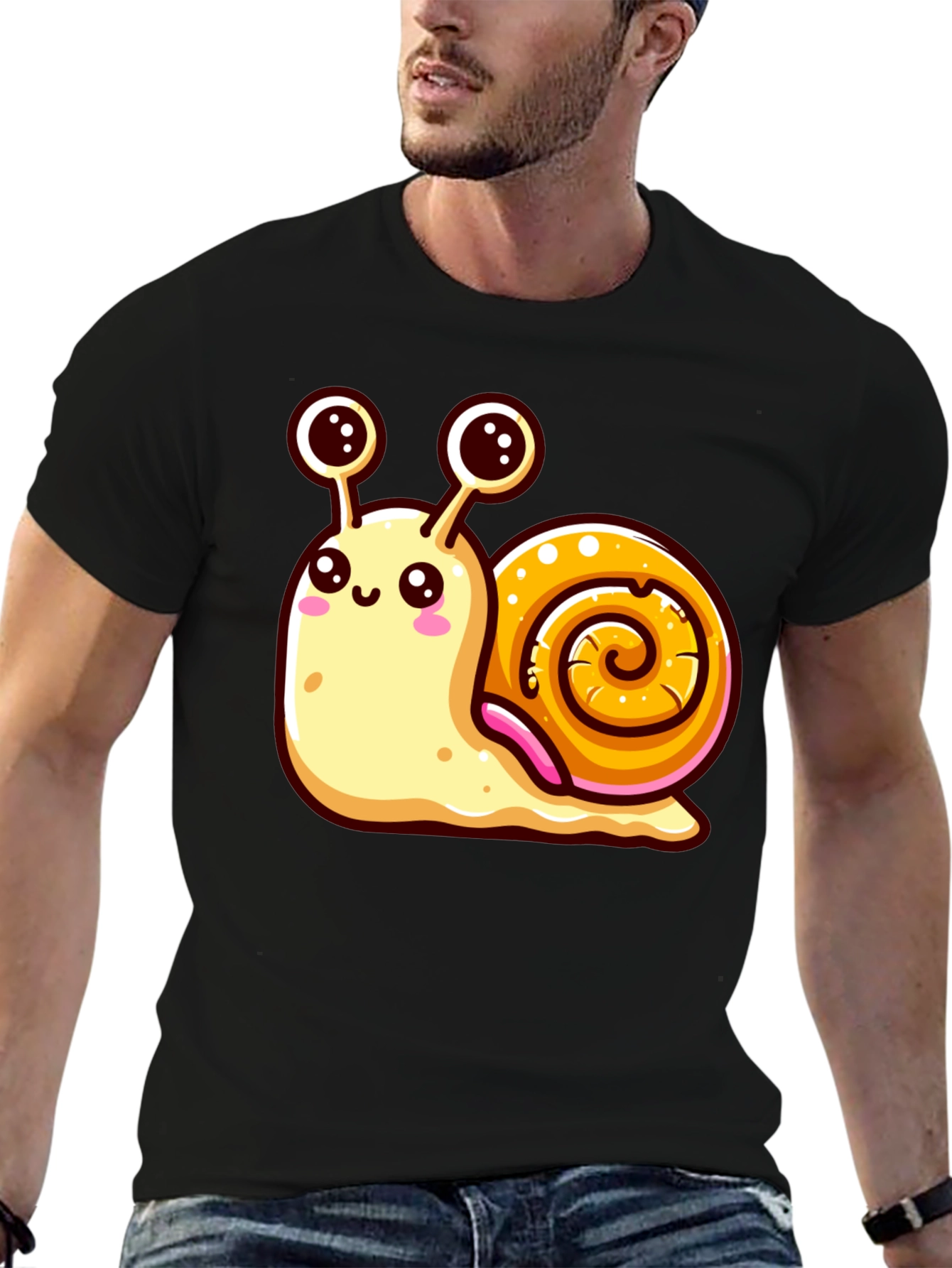Black Cute Snail Graphic Tee - Black Unisex Shirt view 6
