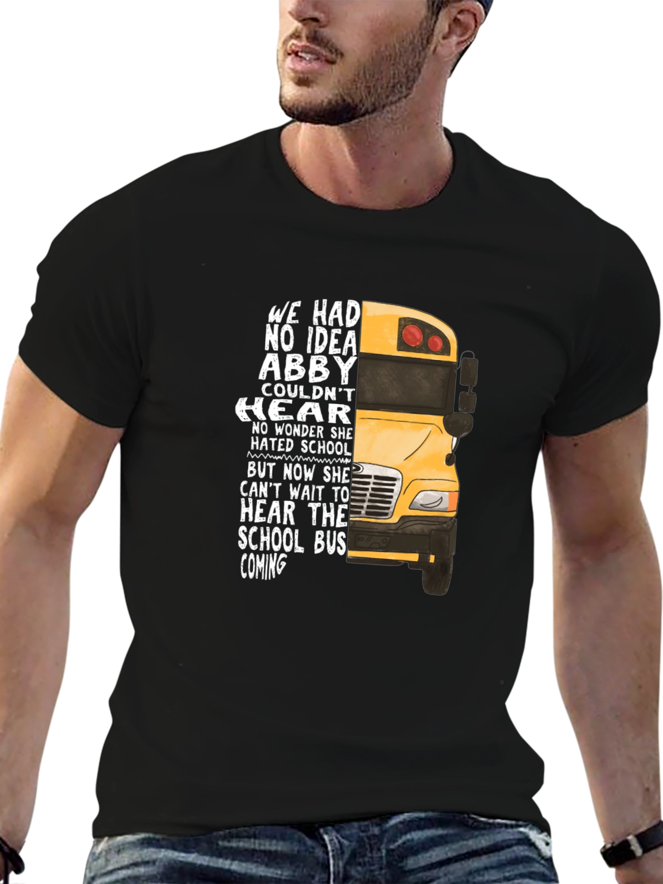 Black Abby School Bus T-Shirt - Hearing Loss Awareness view 6