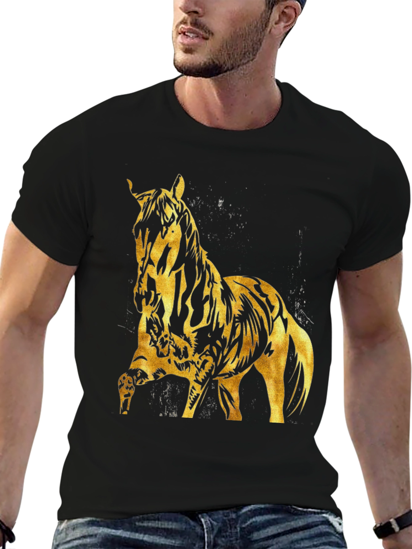 Black Gold Horse Graphic Black T-Shirt view 6