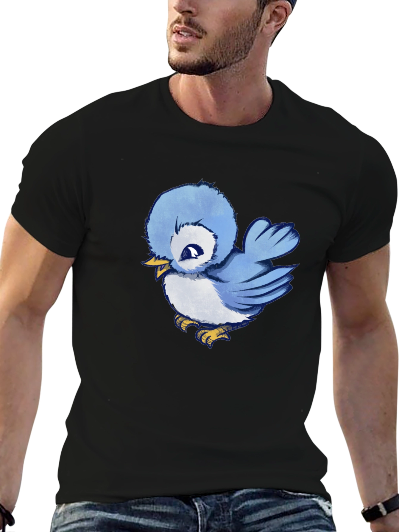 Black Cute Blue Bird Graphic T-Shirt - Soft Cotton Tee view 6