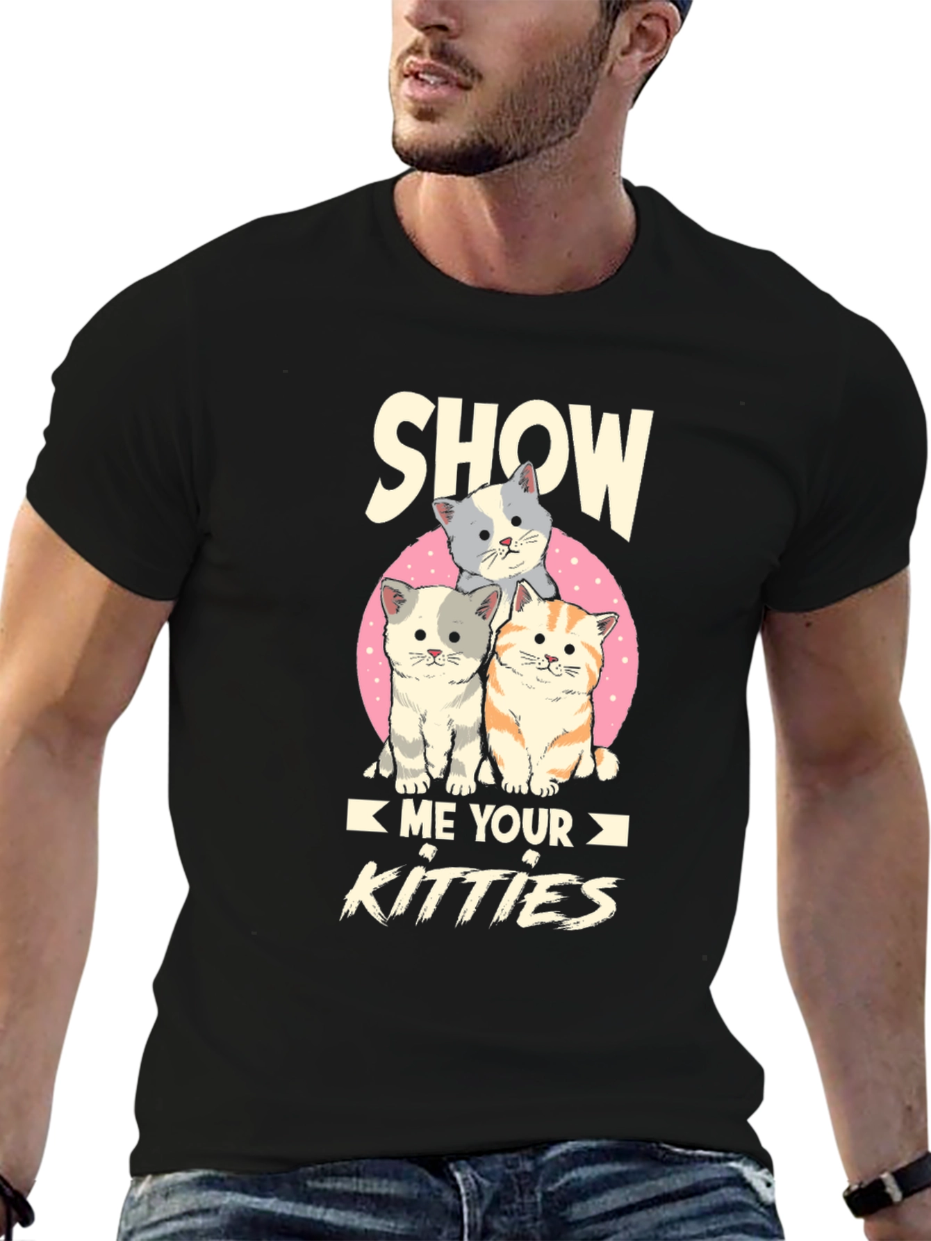 Black Show Me Your Kitties Cat Lover T-Shirt view 6