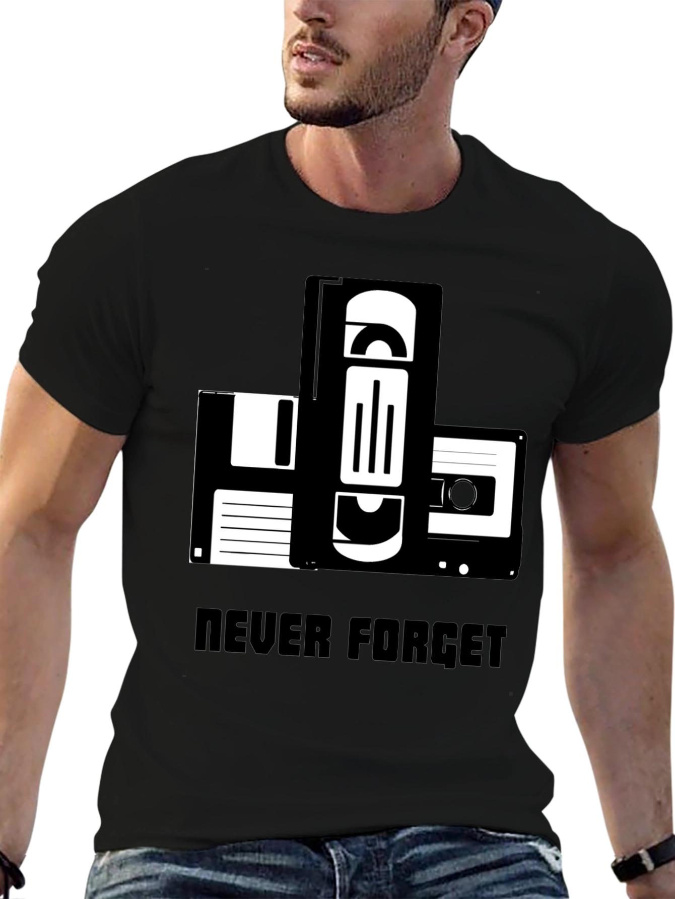 Black Retro Media T-Shirt: Never Forget view 6