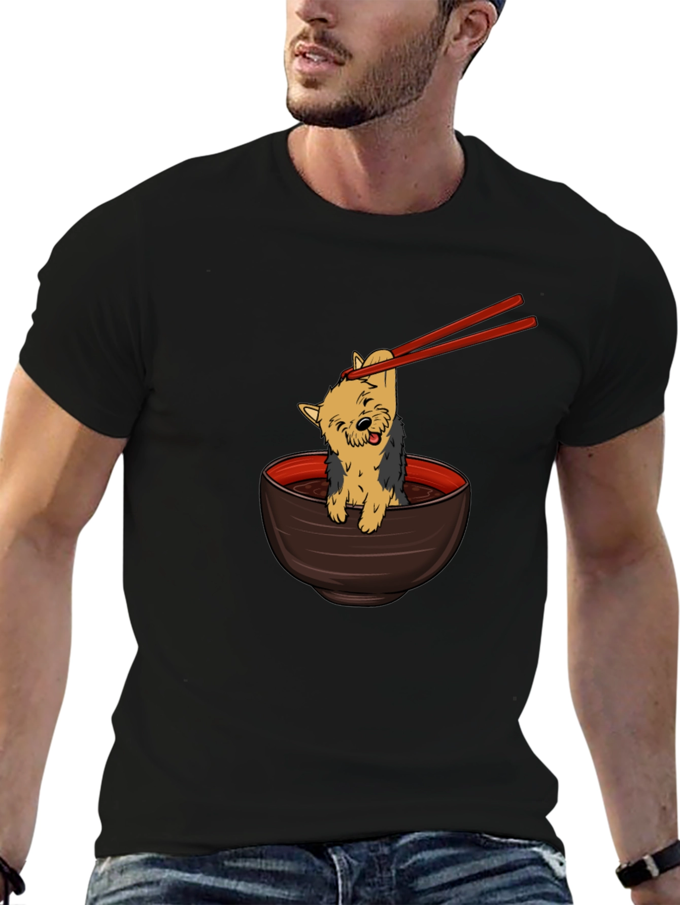 Black Dog in Ramen Bowl T-Shirt view 6
