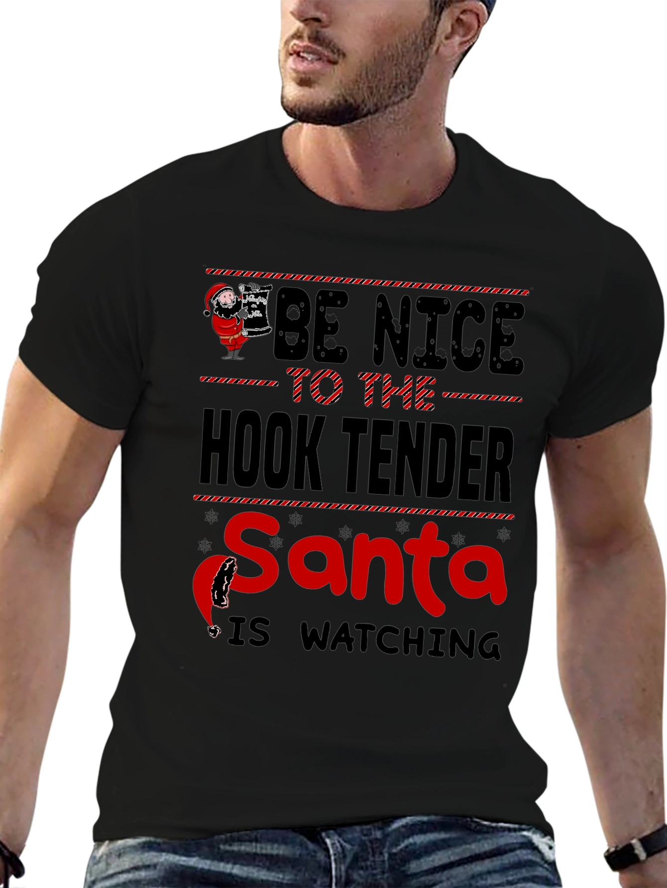 Black Be Nice to the Hook Tender Santa T-Shirt view 6