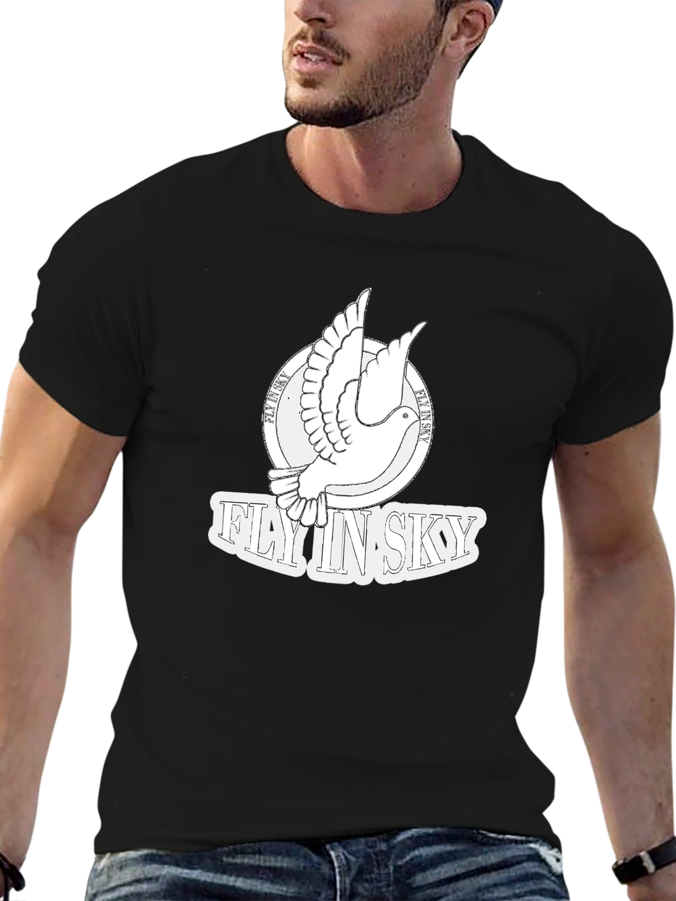 Black Fly In Sky Dove Graphic Black T-Shirt view 6