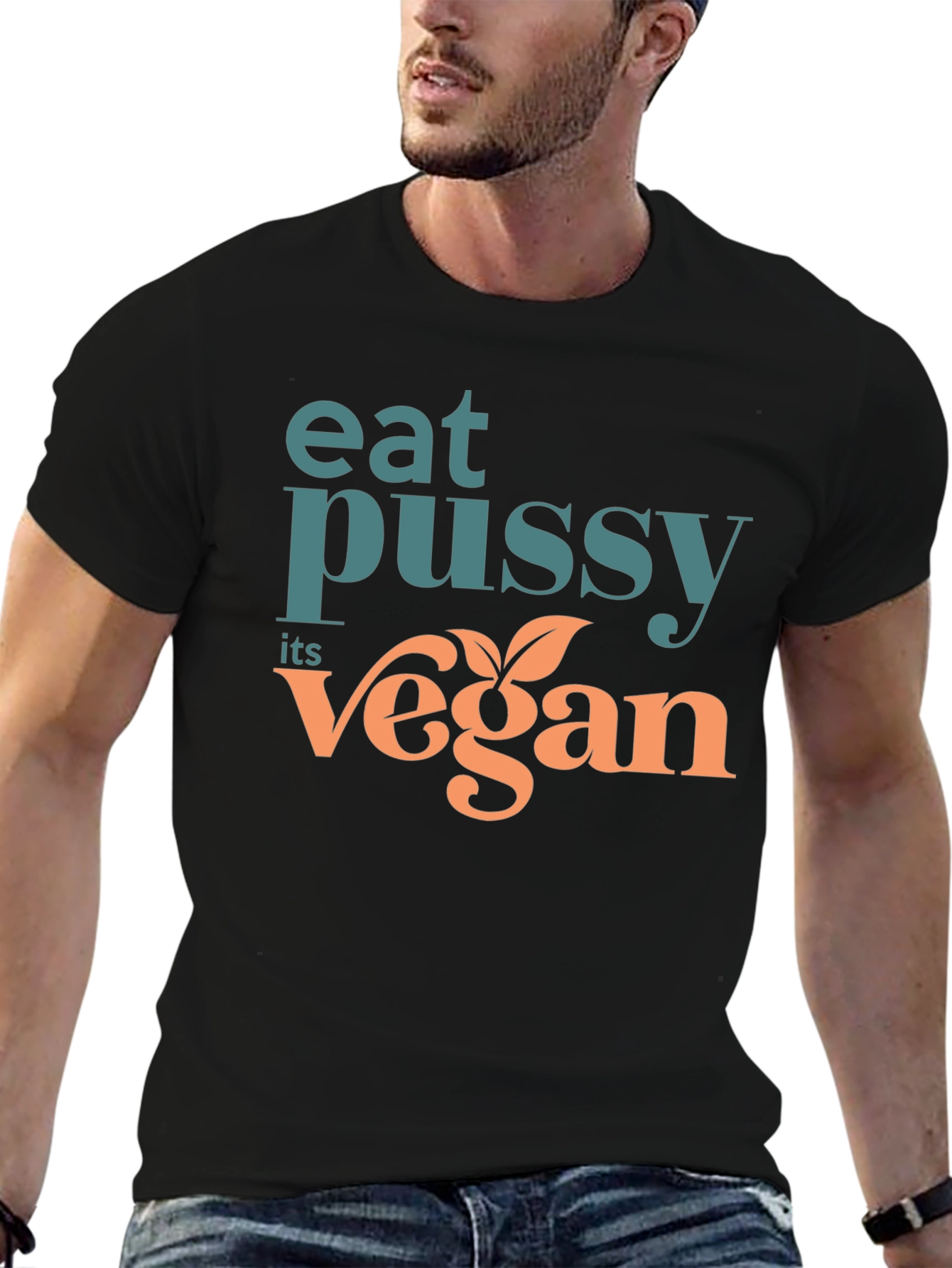 Black Eat Pussy Its Vegan T-Shirt Novelty Slogan Tee view 6