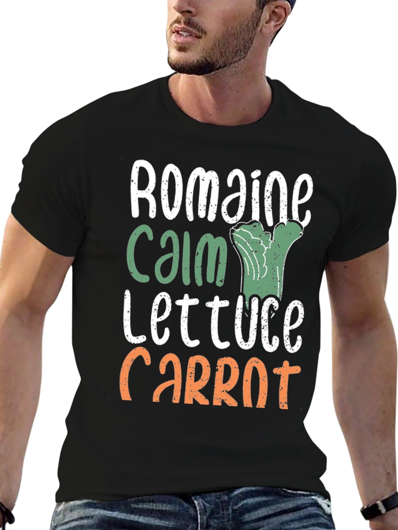 Black Romaine Calm Funny Vegetable T-Shirt view 6