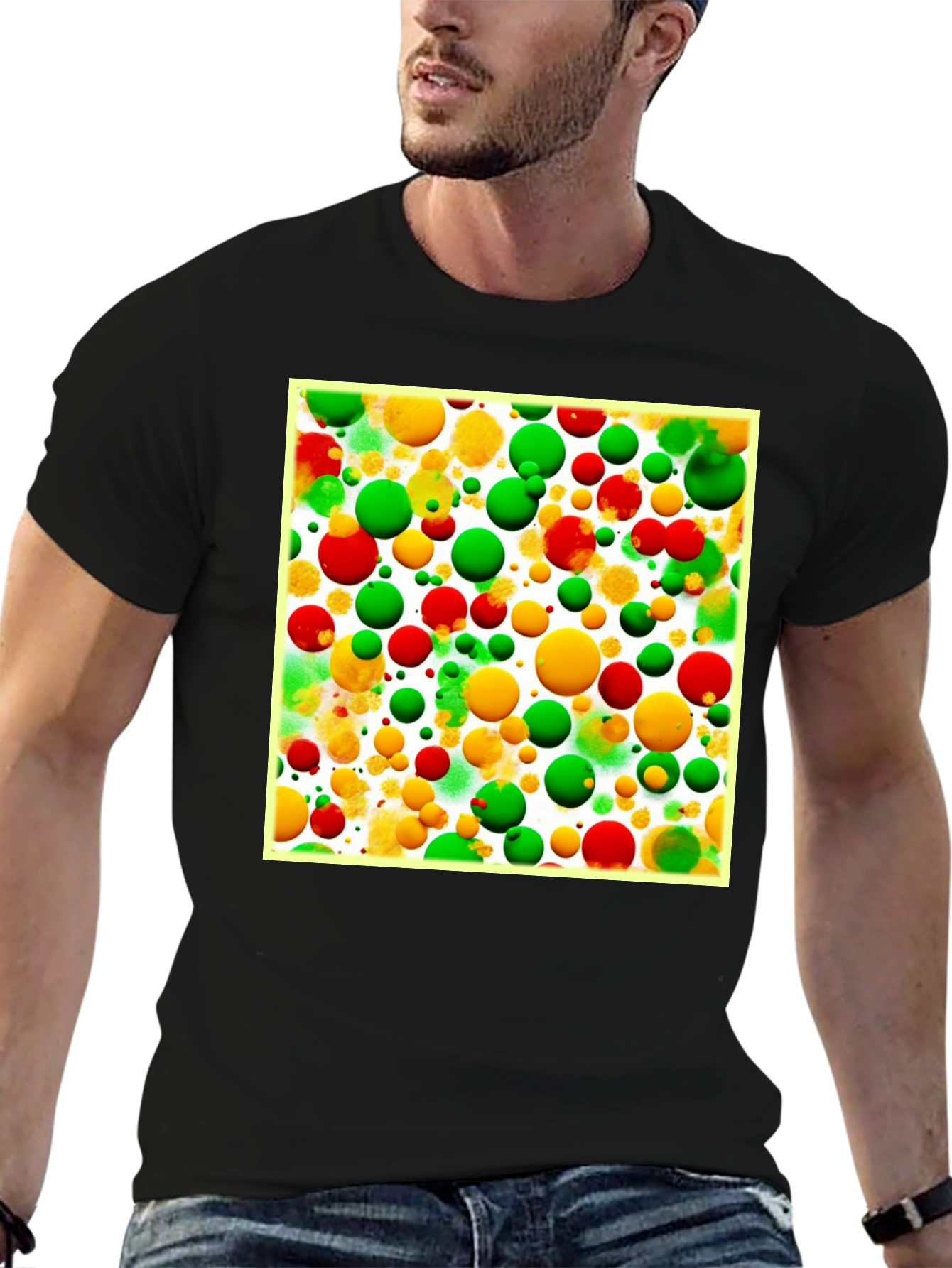 Black Colorful Bubble Pattern T-Shirt view 6