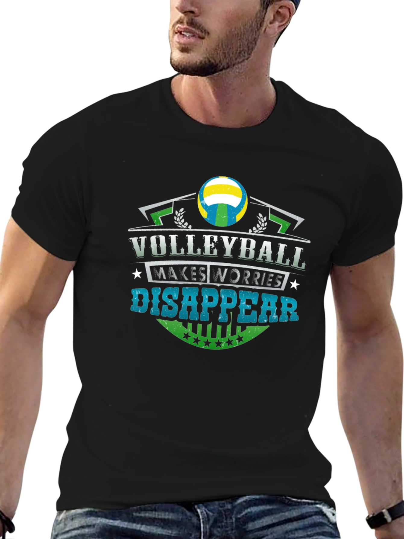 Black Volleyball Makes Worries Disappear Black T-Shirt view 6