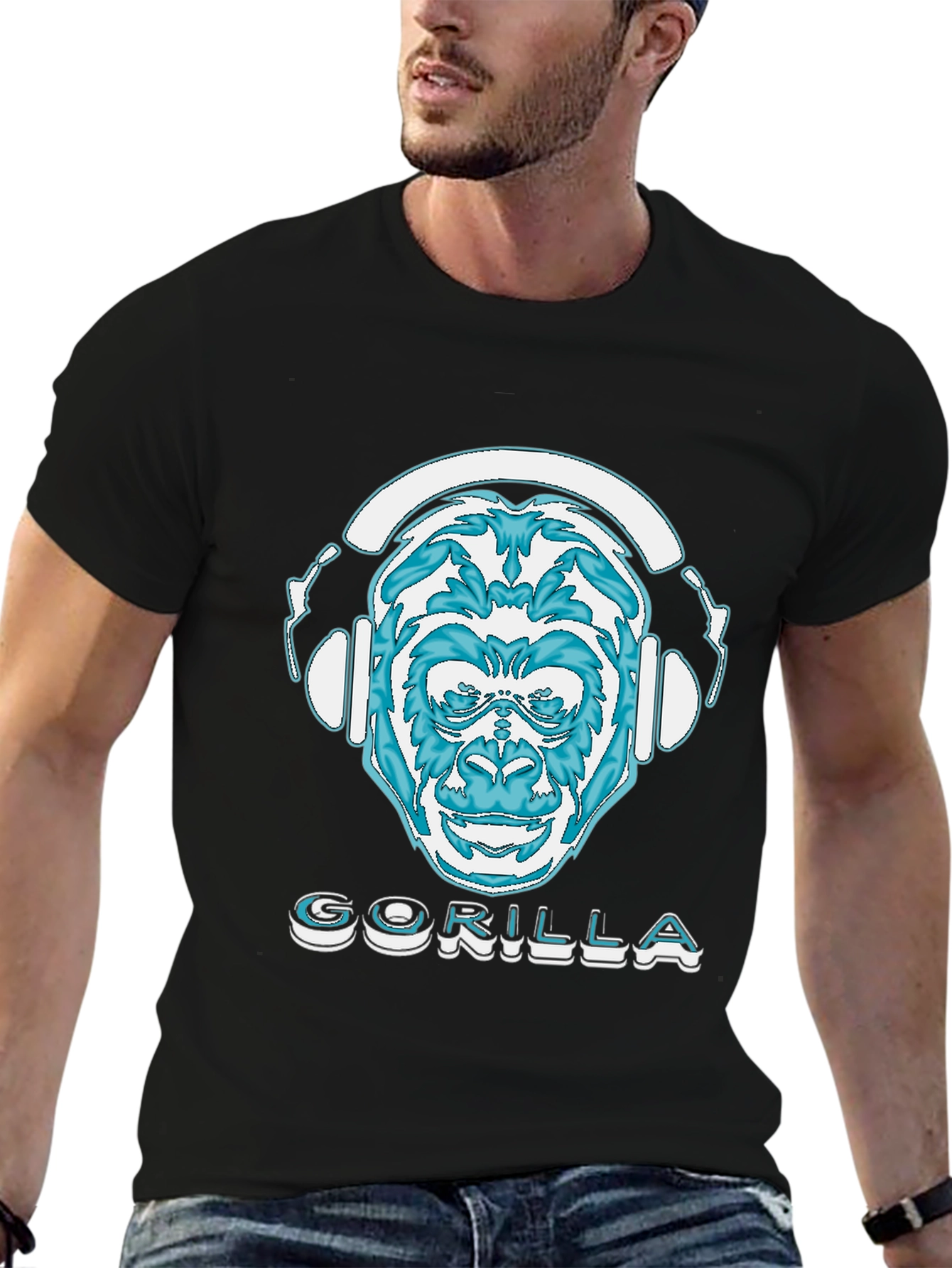 Black Gorilla DJ Graphic T-Shirt - Cool Animal Design view 6