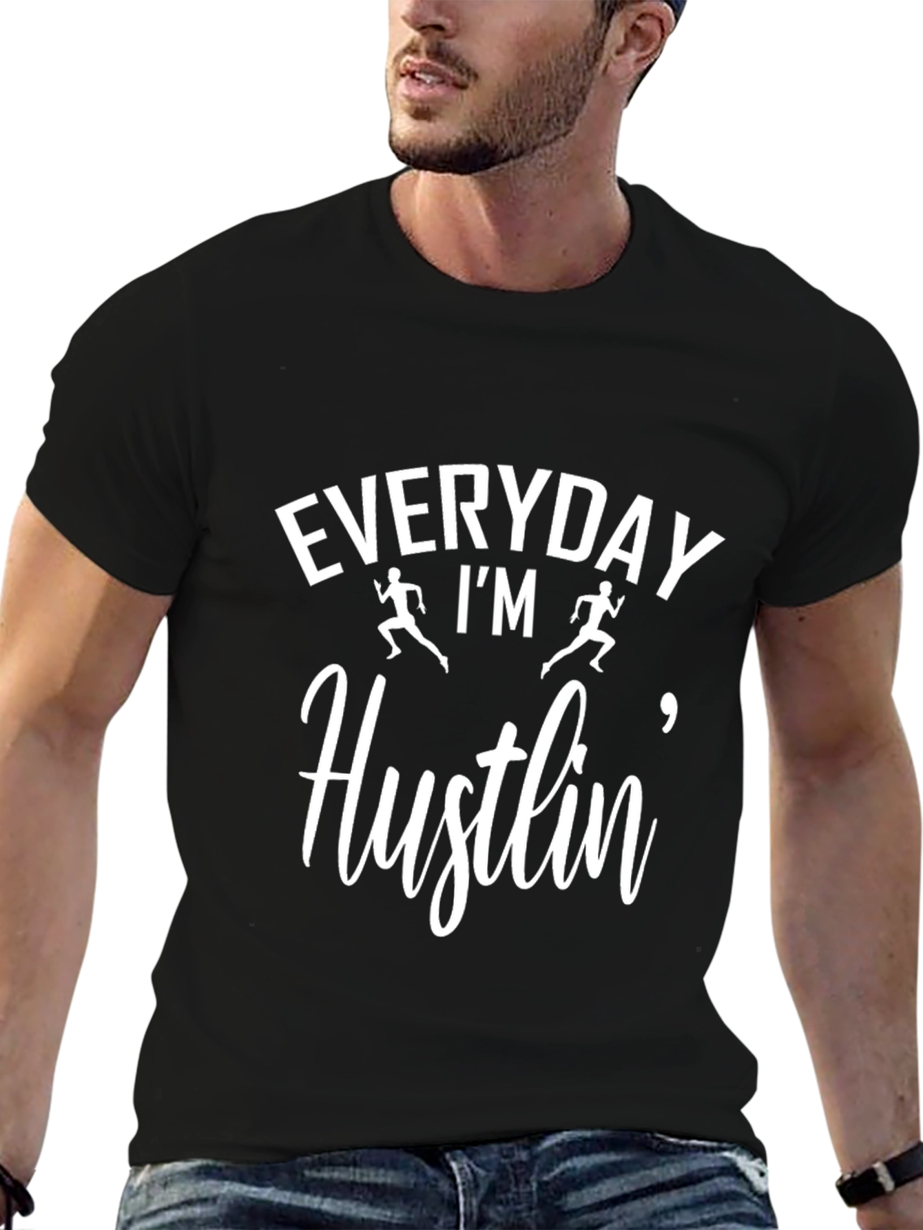 Black Everyday I'm Hustlin' Graphic Tee - Black Cotton T-Shirt view 6