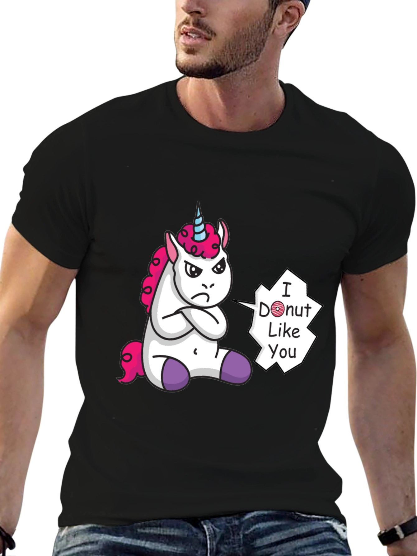Black Funny Unicorn 'I Donut Like You' Graphic Tee view 6