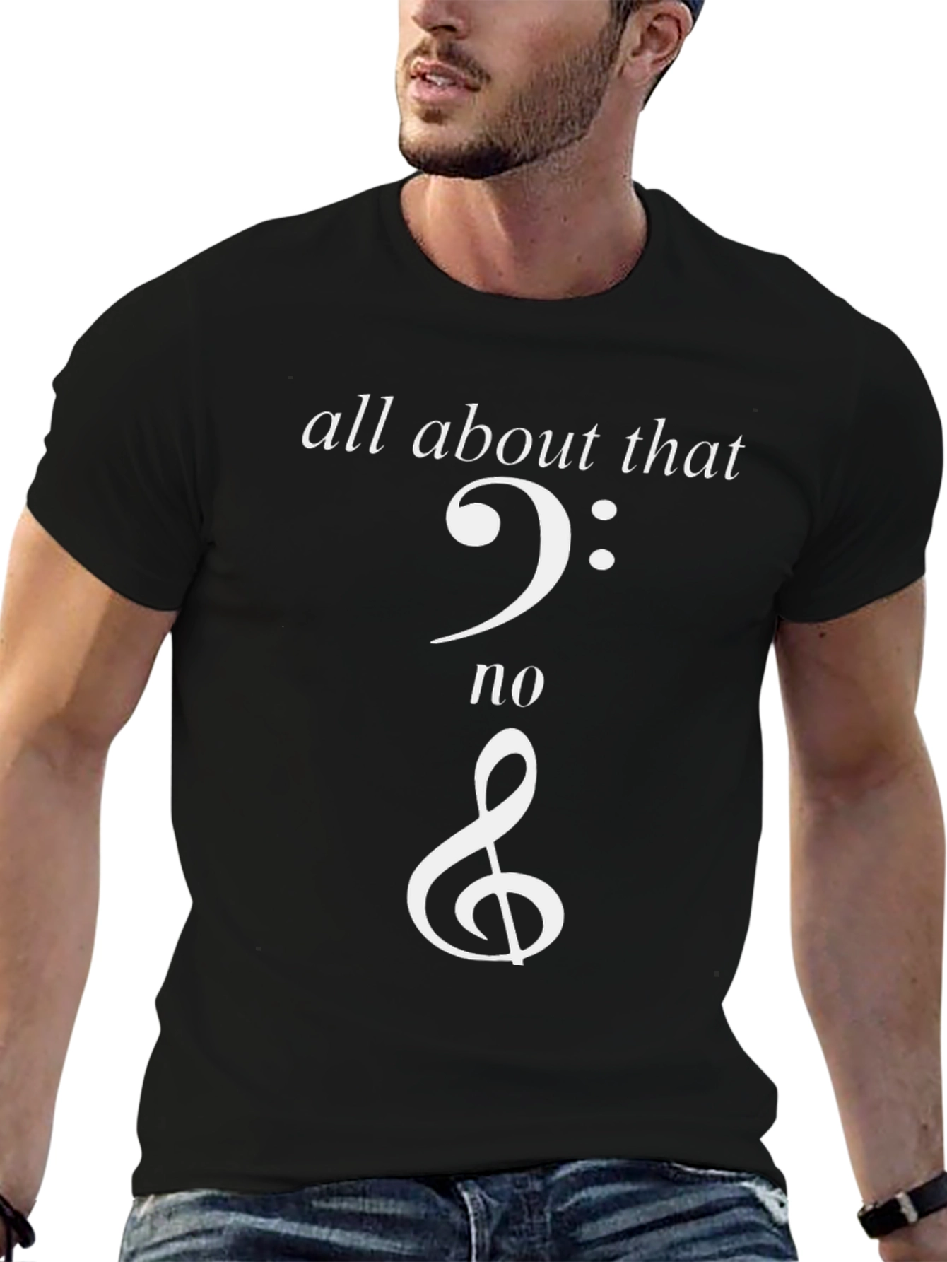 Black All About That Bass Clef Treble Clef Music T-Shirt view 6