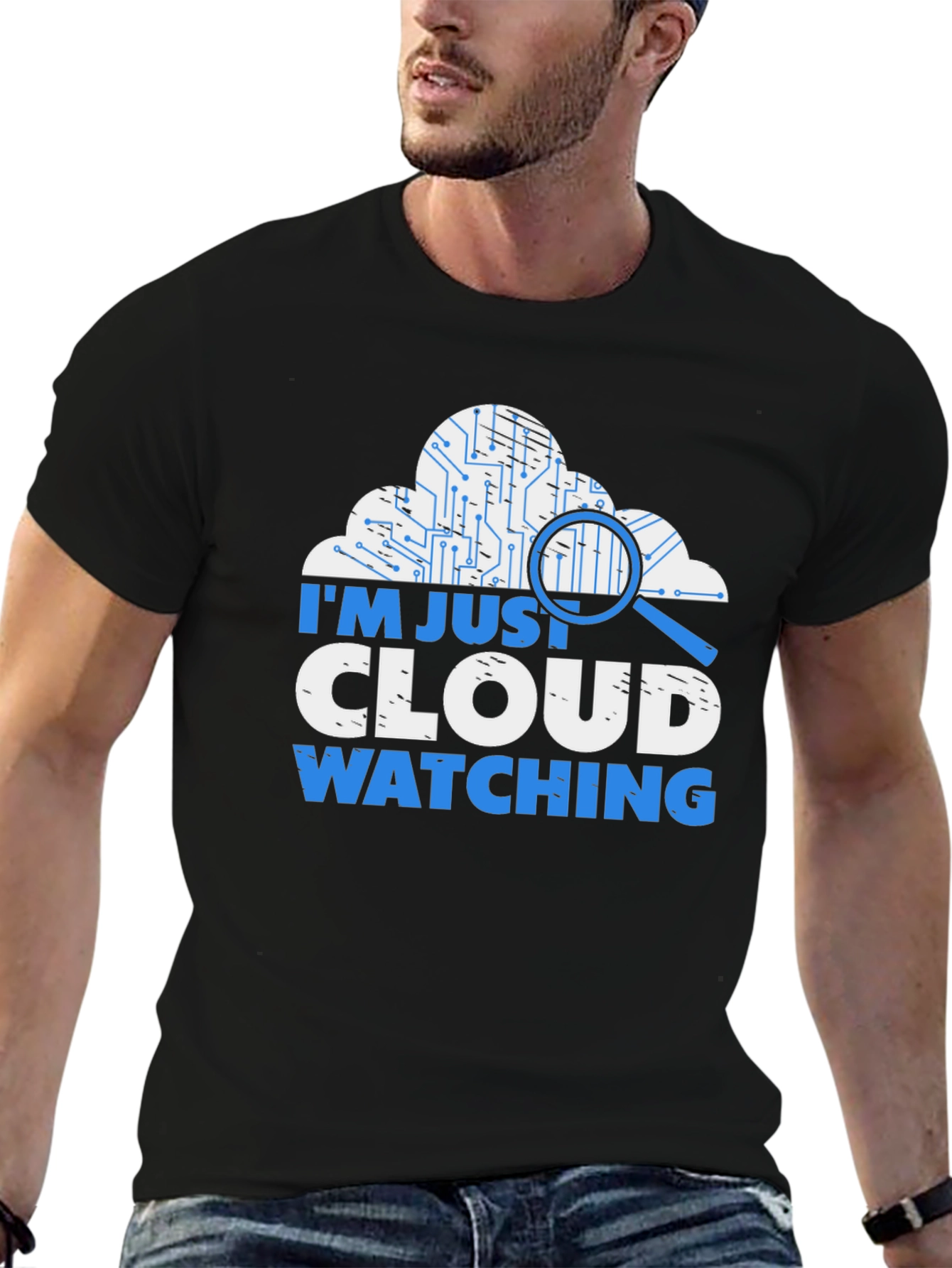 Black Cloud Watching T-Shirt - Tech Humor Tee view 6