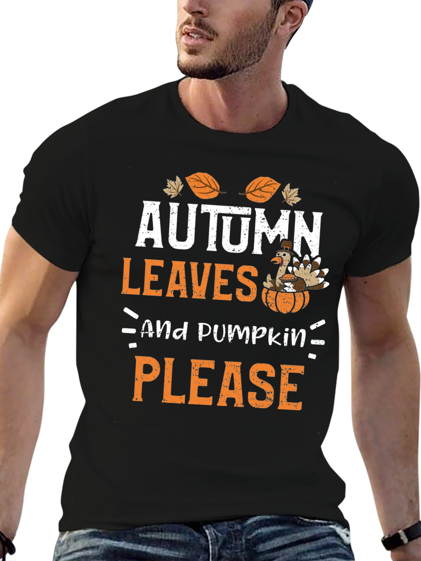 Black Autumn Leaves & Pumpkin Please Graphic Tee view 6