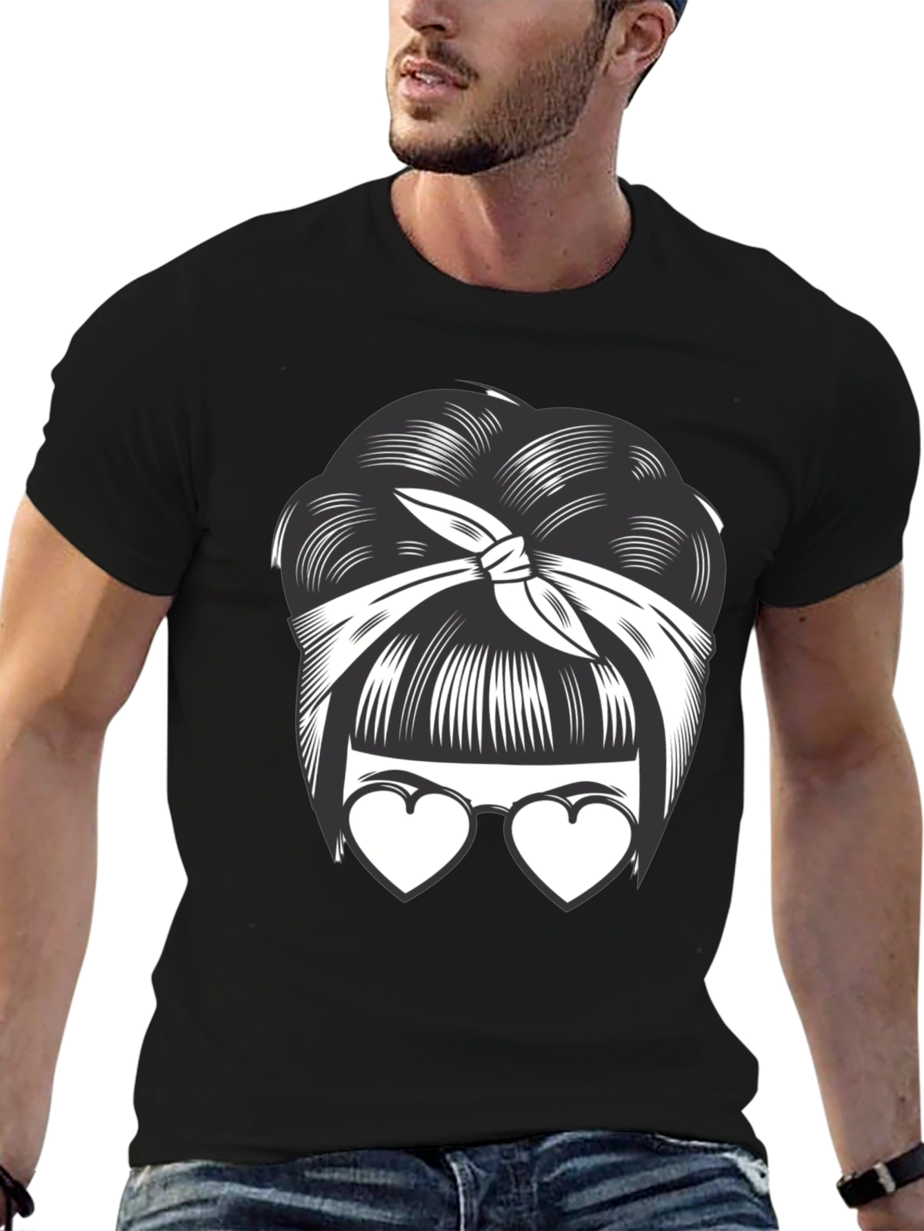 Black Bandana Bun & Heart Glasses Graphic T-Shirt view 6