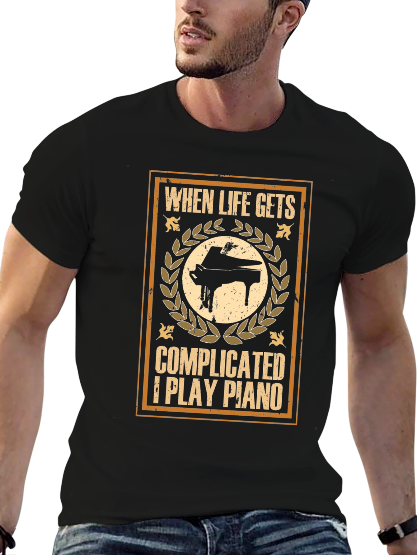 Black When Life Gets Complicated I Play Piano Graphic T-Shirt view 6
