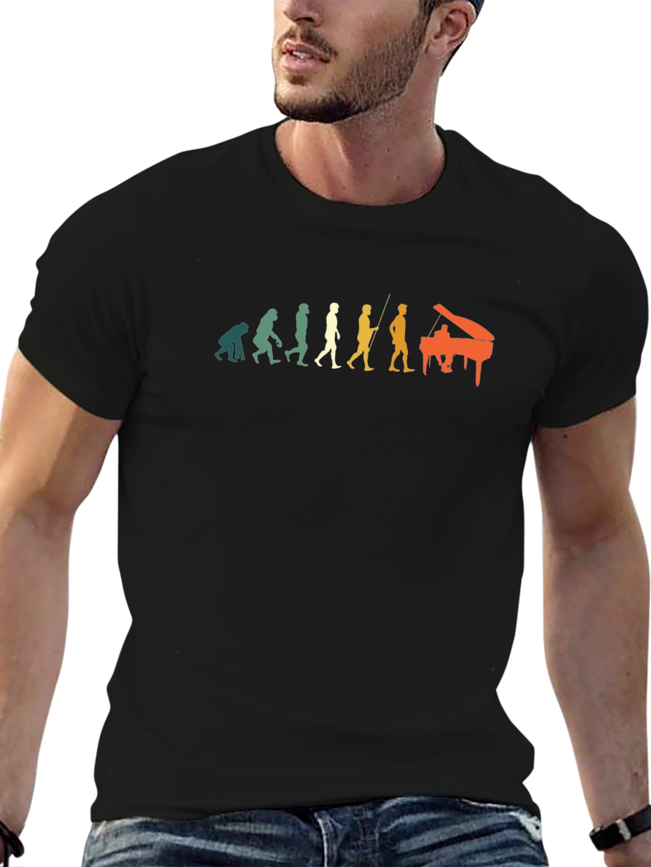 Black Evolution of Musician T-Shirt - Funny Piano Player Tee view 6