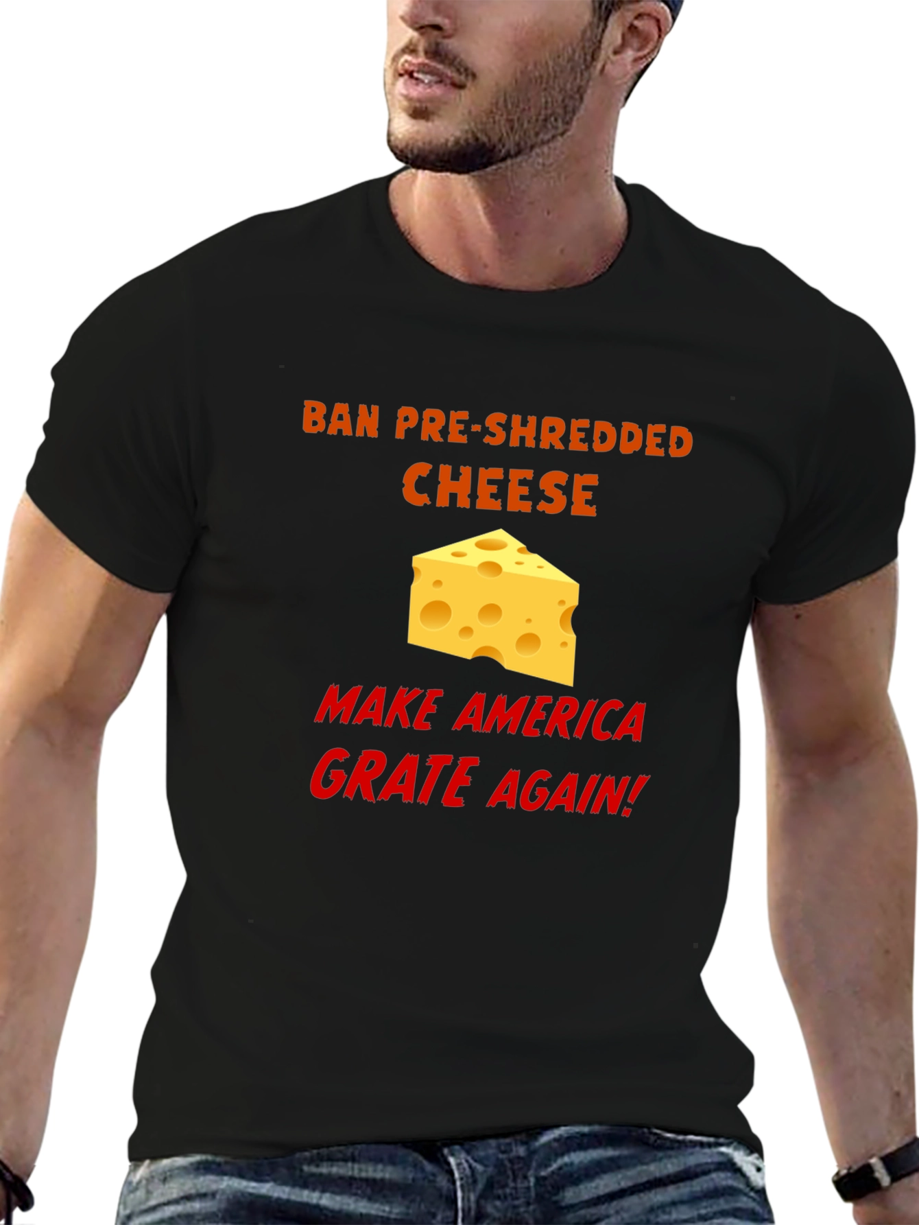 Black Ban Pre-Shredded Cheese T-Shirt - Make America Grate Again! view 6