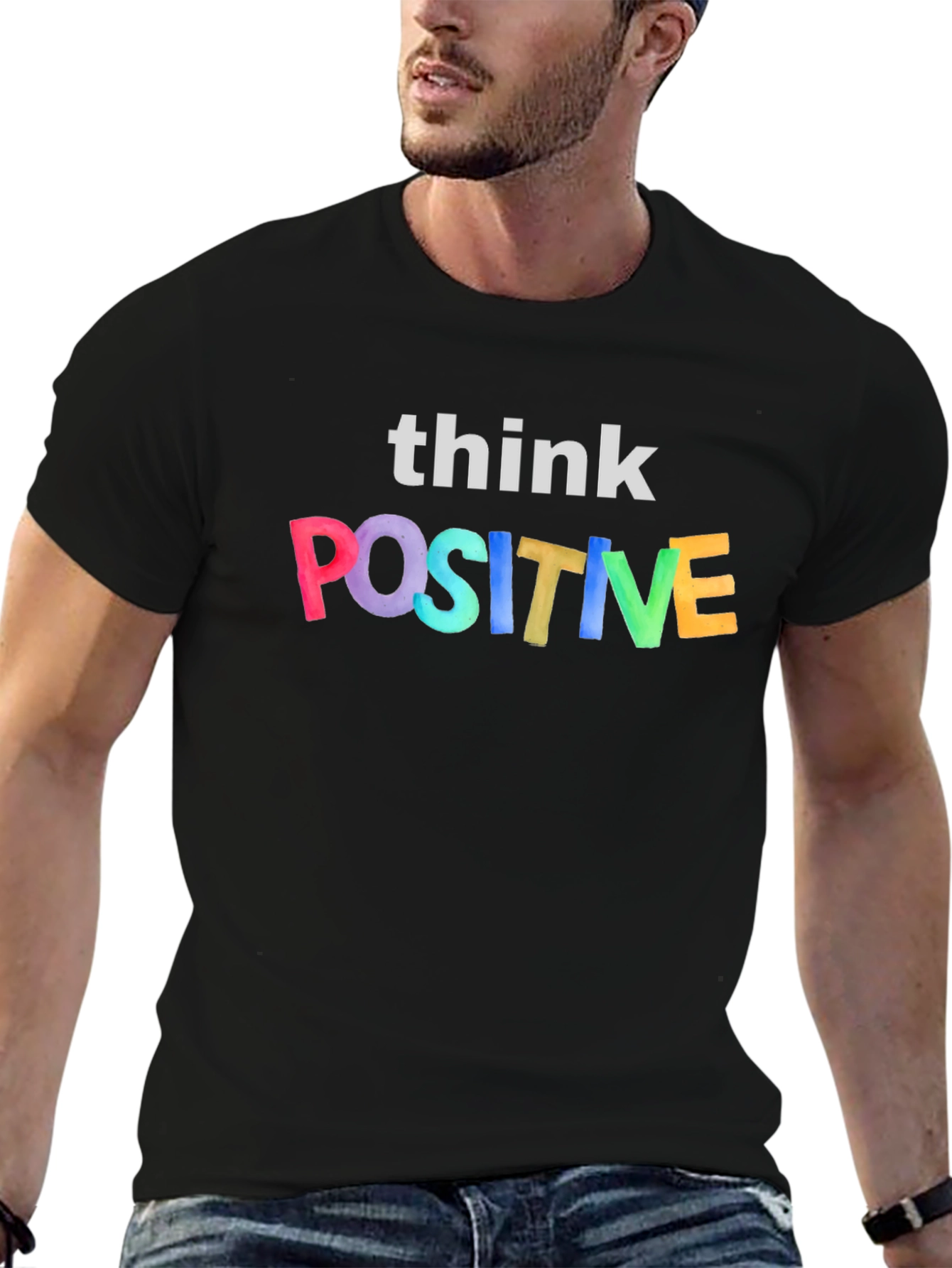 Black Think Positive Graphic Tee - Black Unisex T-Shirt view 6