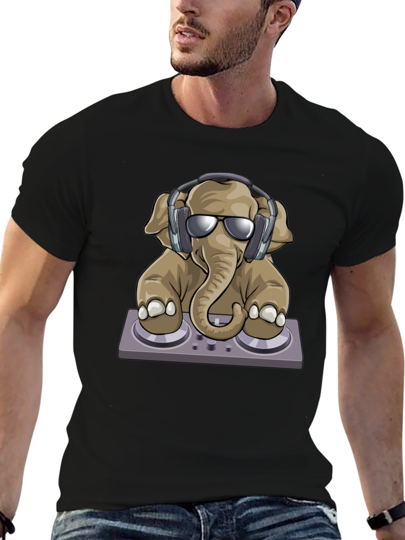 Black DJ Elephant T-Shirt - Cool Graphic Tee view 6