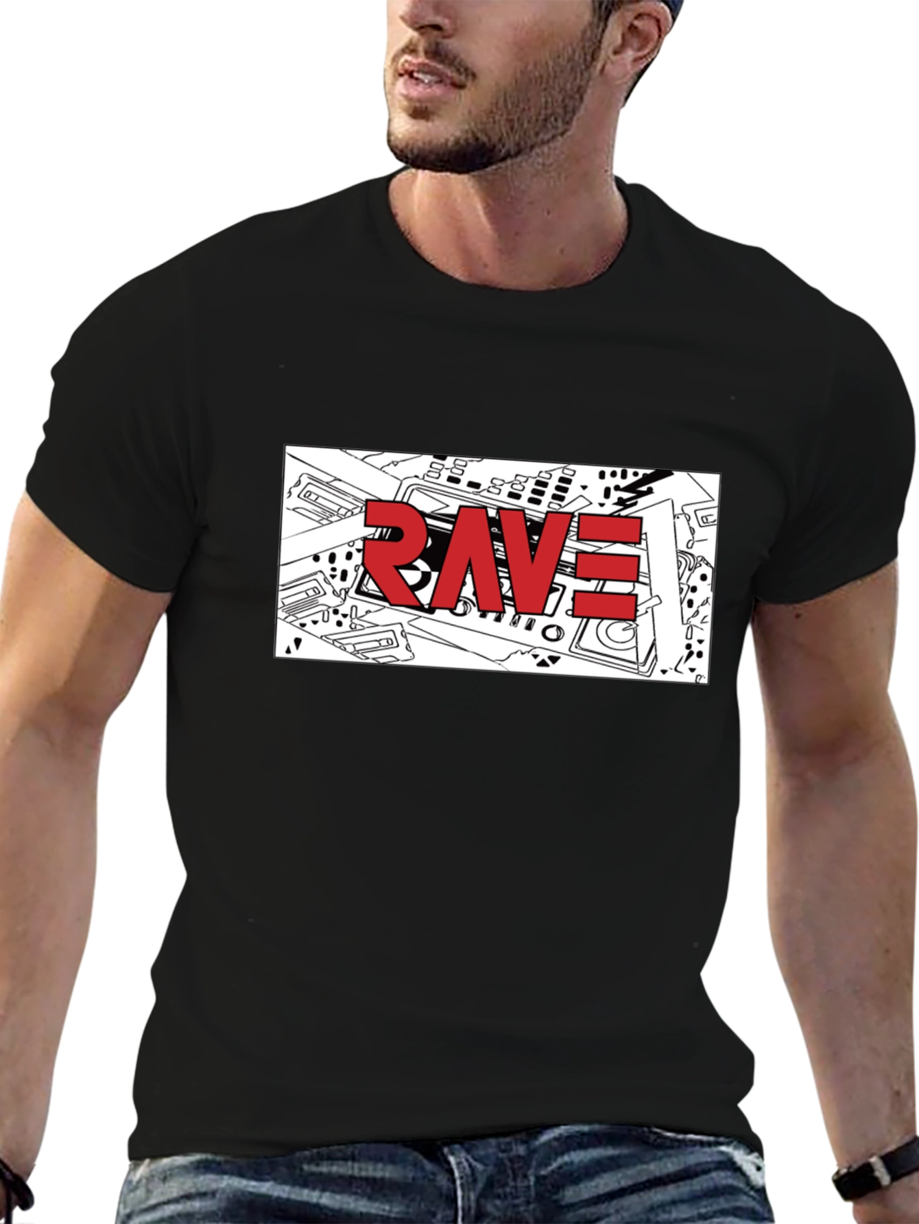 Black Rave Graphic T-Shirt - Black Crew Neck Tee view 6
