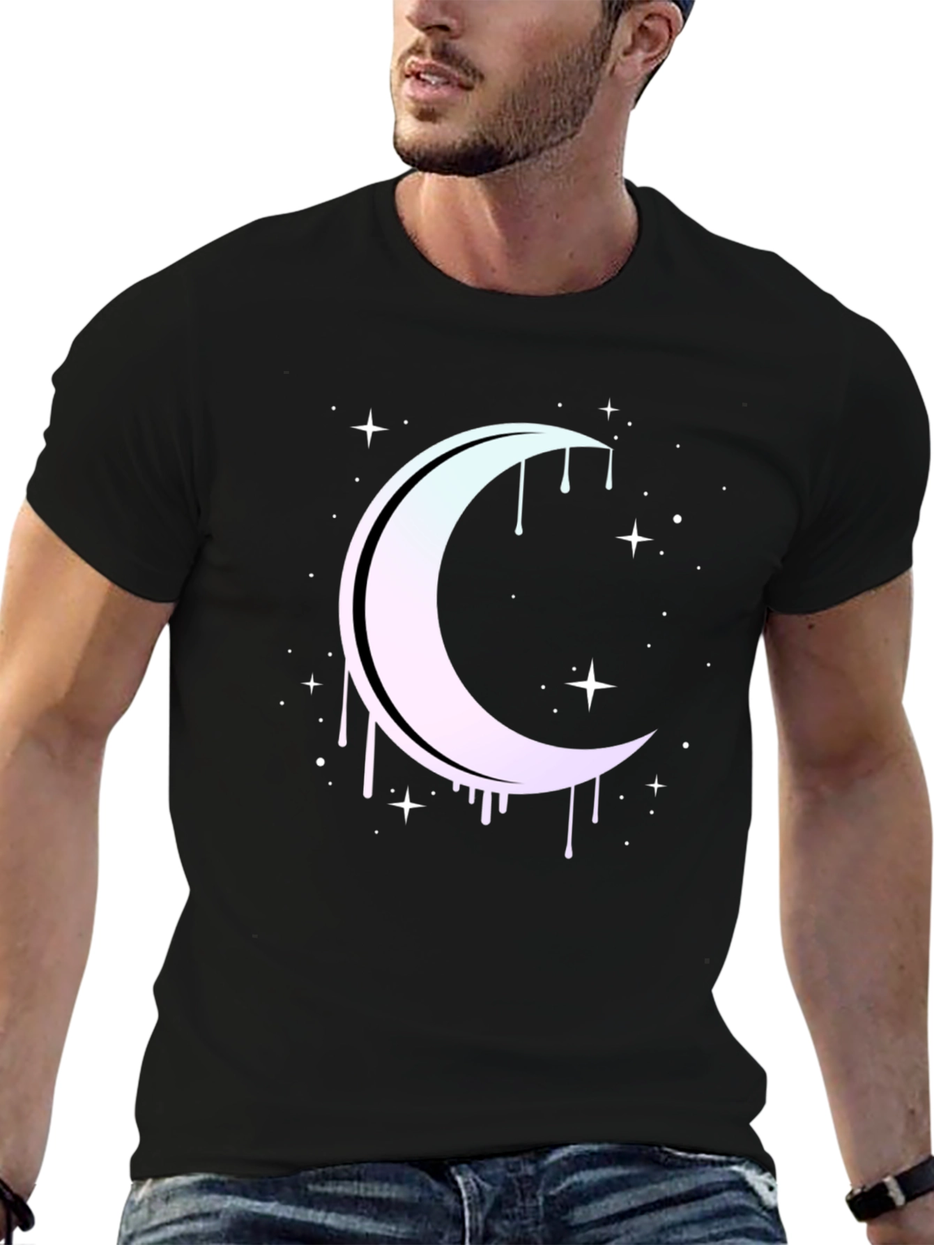 Black Mystic Moon Drip Graphic Tee - Black view 6