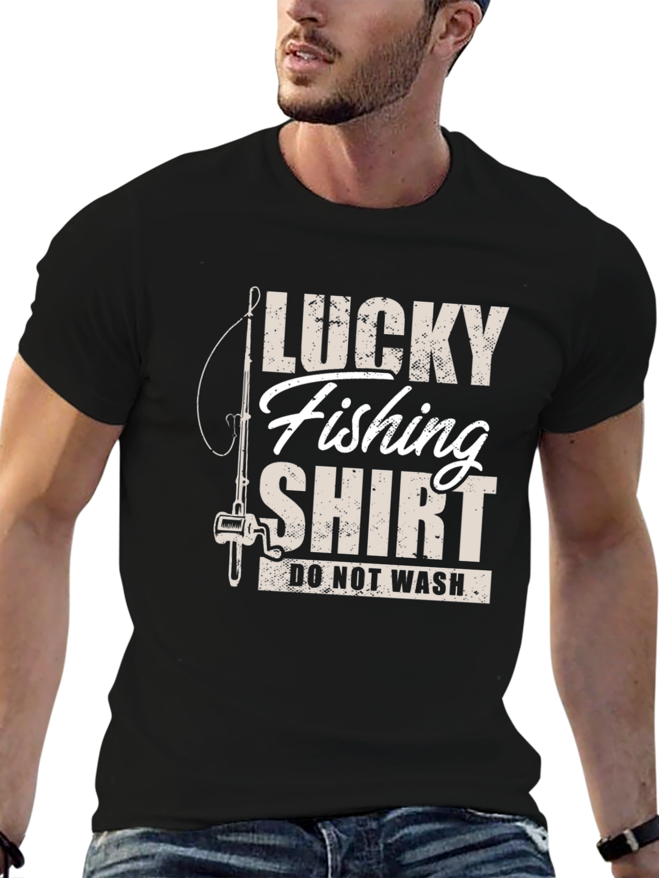 Black Lucky Fishing Shirt - Novelty Graphic Tee view 6