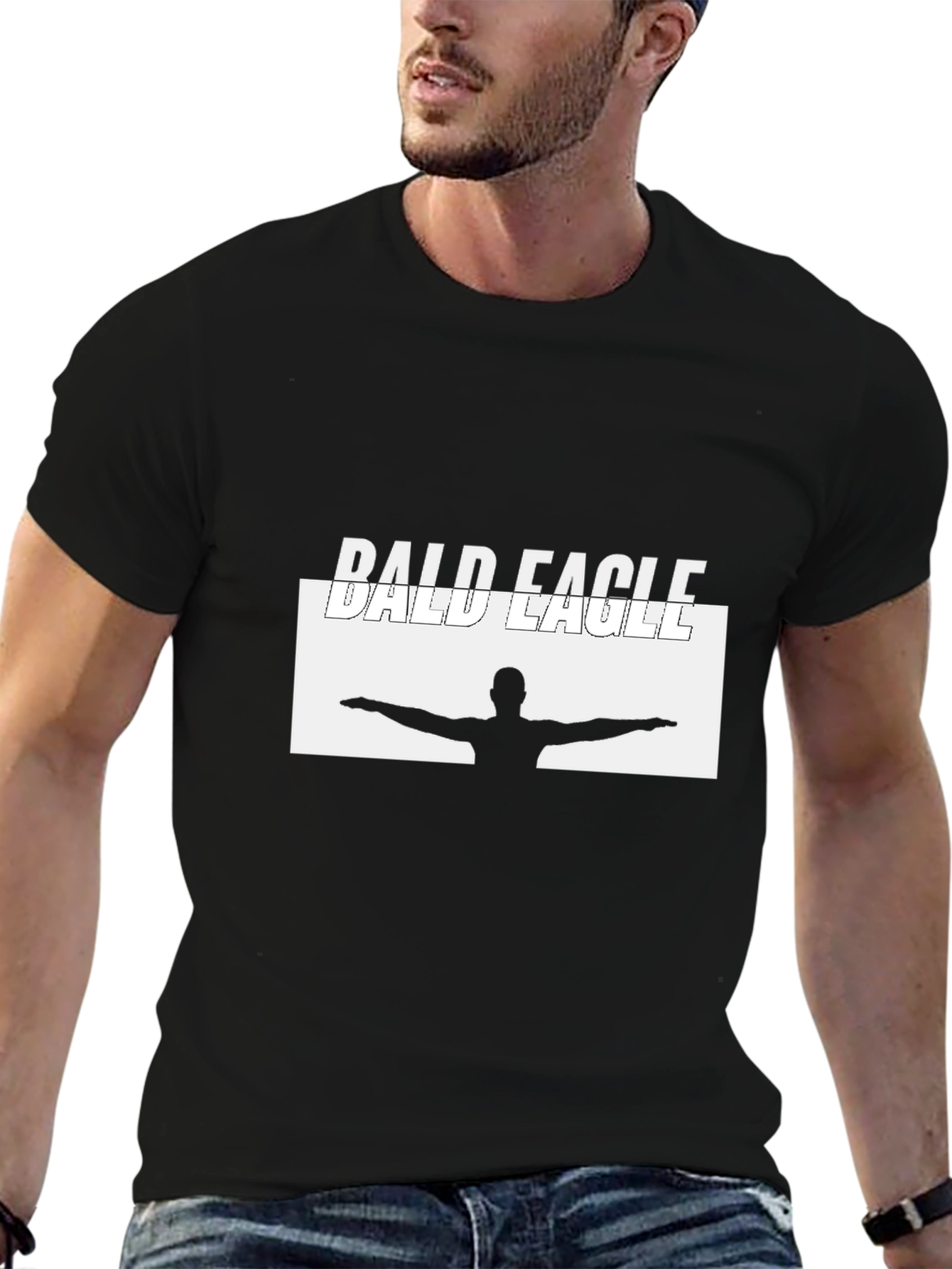 Black Bald Eagle Graphic T-Shirt - Classic Crew Neck view 6