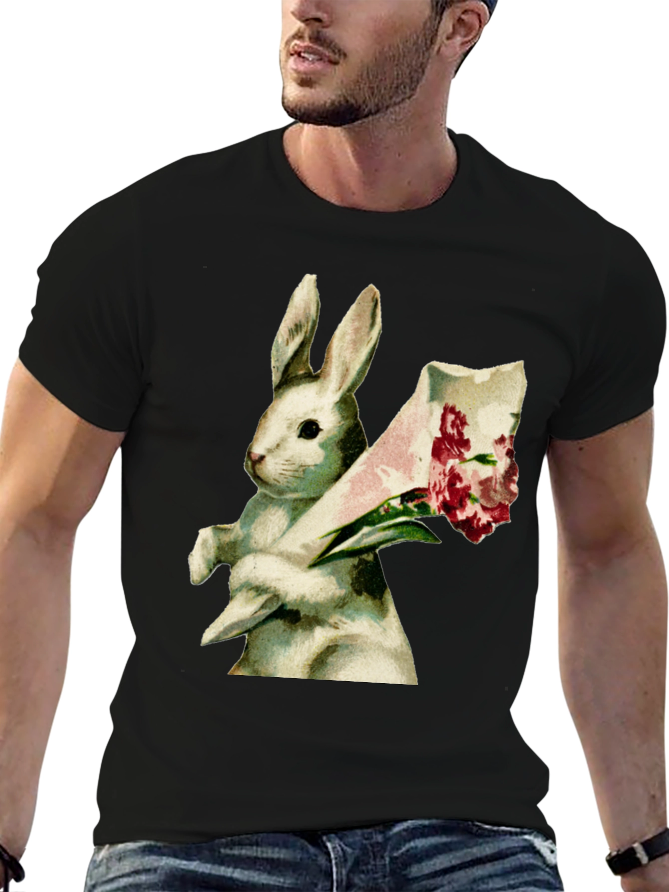 Black Bunny Bouquet Graphic Tee - Soft Cotton Comfort view 6