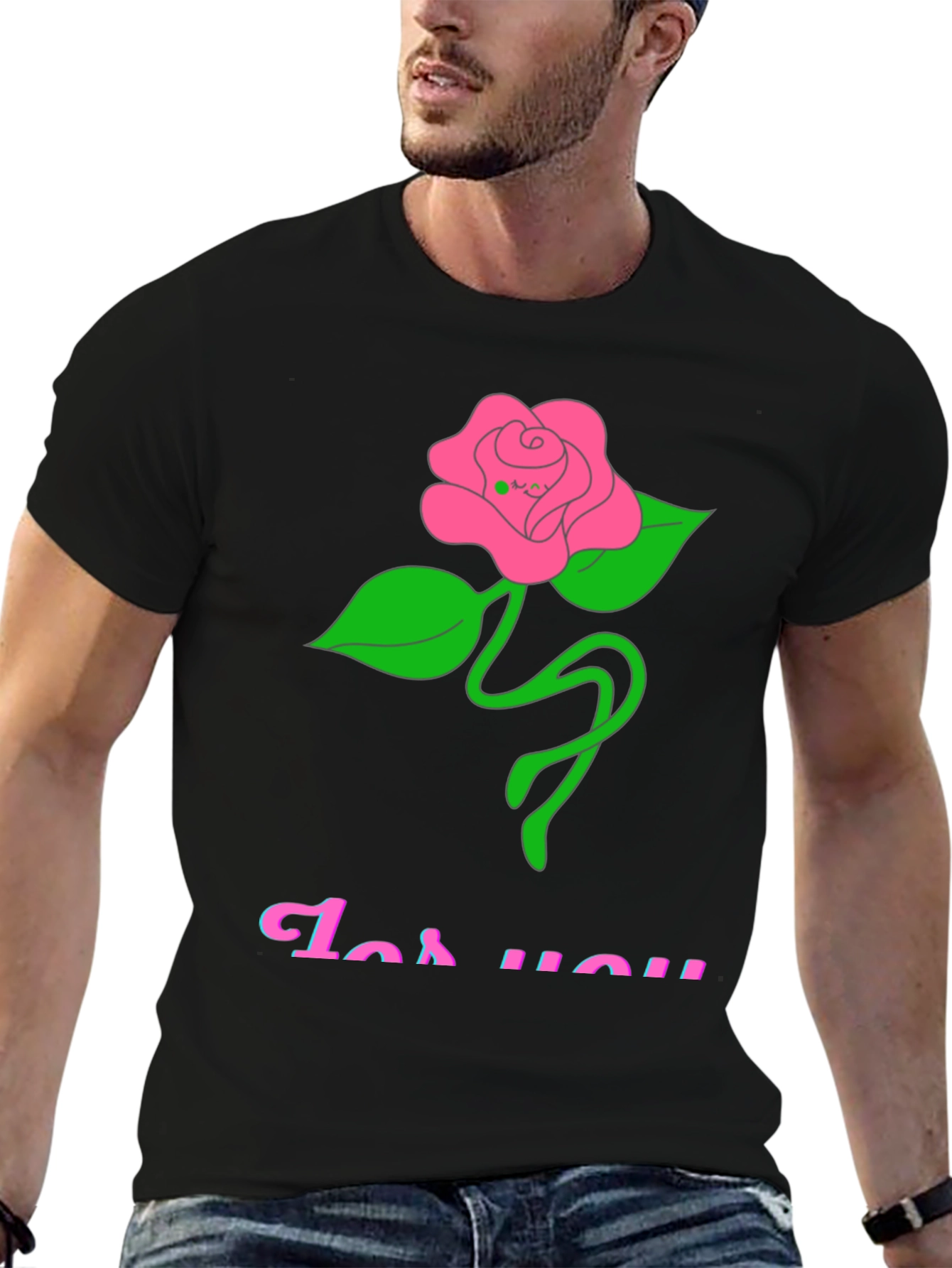 Black Black T-Shirt with Rose "For You" Graphic view 6